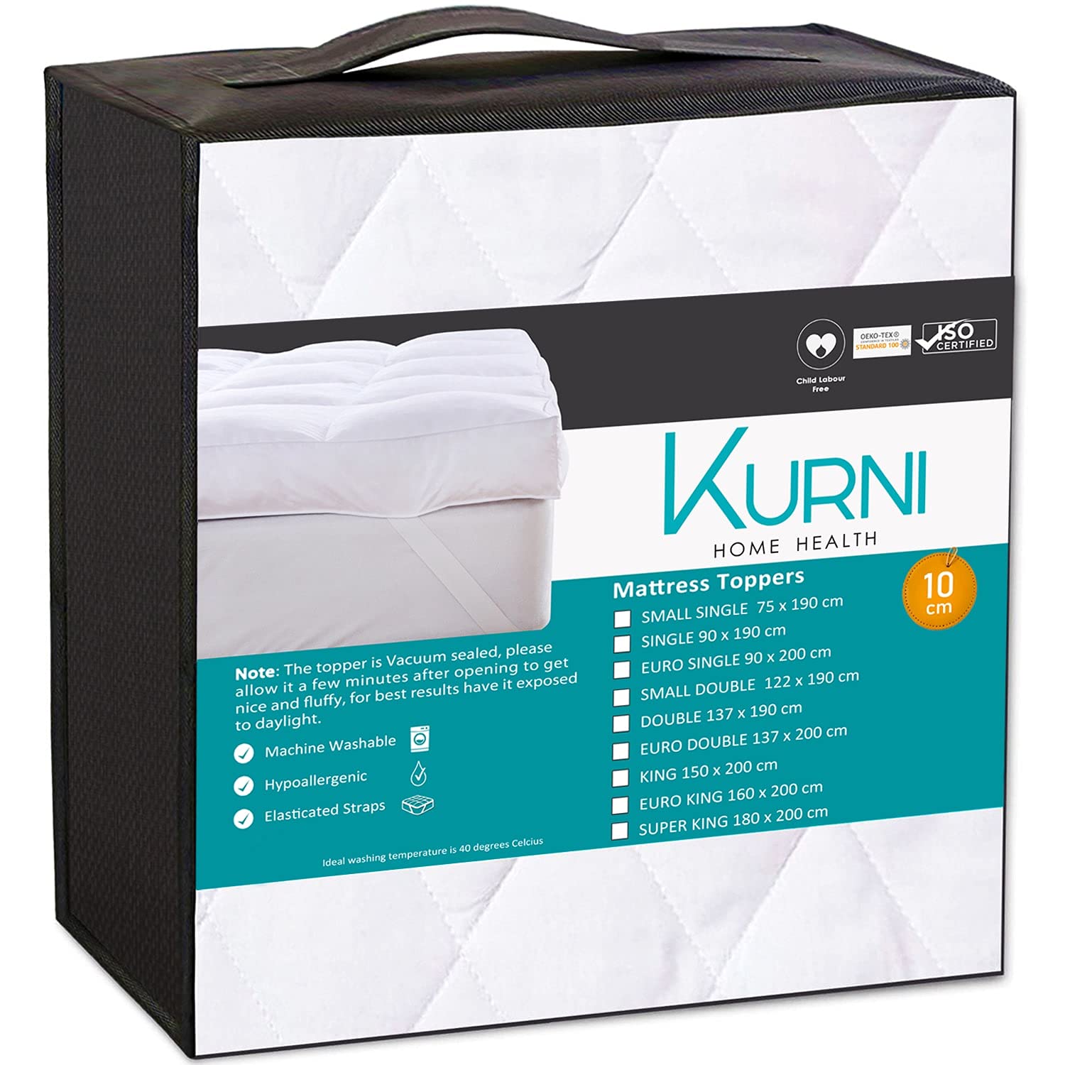 Kurni ® Mattress Topper Double Bed 4 Inch Thick White, Made with Fluffy Soft Microfiber Fabric, Machine Washable with Four Sided Deep Elasticized Corner Straps Size - (Double - 137x190 cm)
