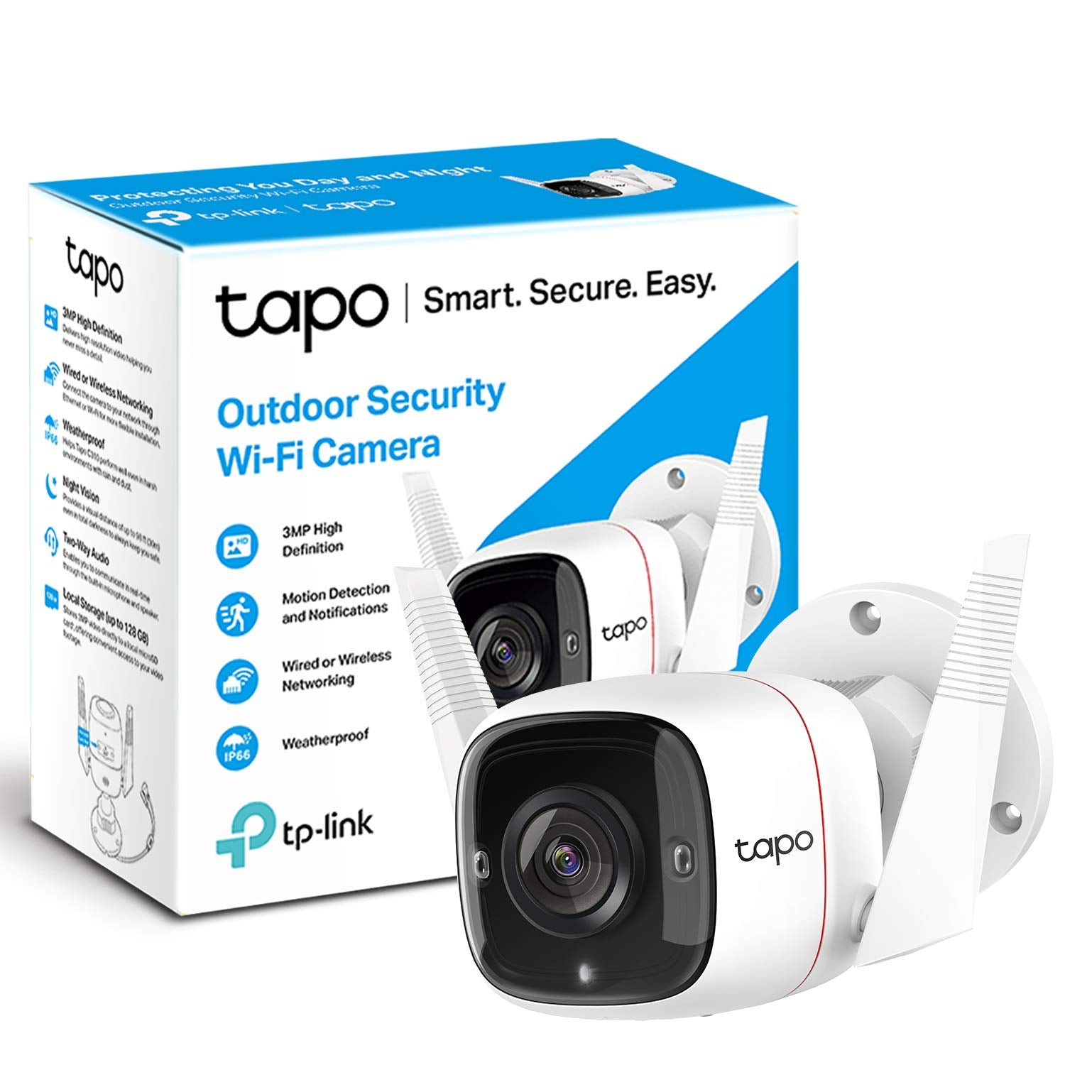 TP-Link Tapo Outdoor Security Camera / CCTV, Weatherproof, No Hub Required, Works with Alexa&Google Home, 3MP High Definition, Built-in Siren with Night Vision, 2-way Audio, SD Storage(Tapo C310)