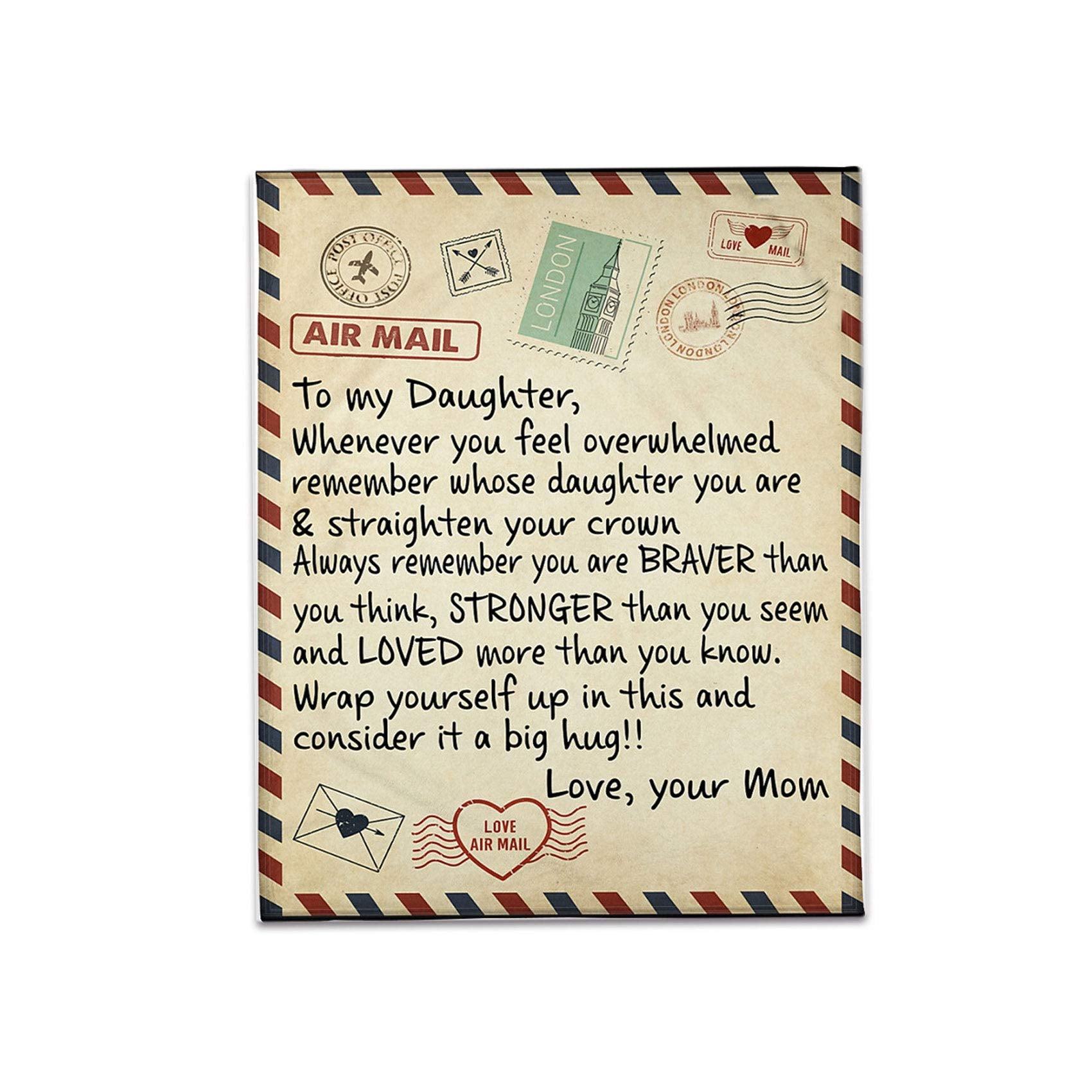 BestTas Fleece Blanket to My Daughter, Personalized Message Letter Blanket, Air Mail Blanket Quilts, Encourage and Love Flannel Blanket Gifts (40x60 in, To Daugter from Mom)