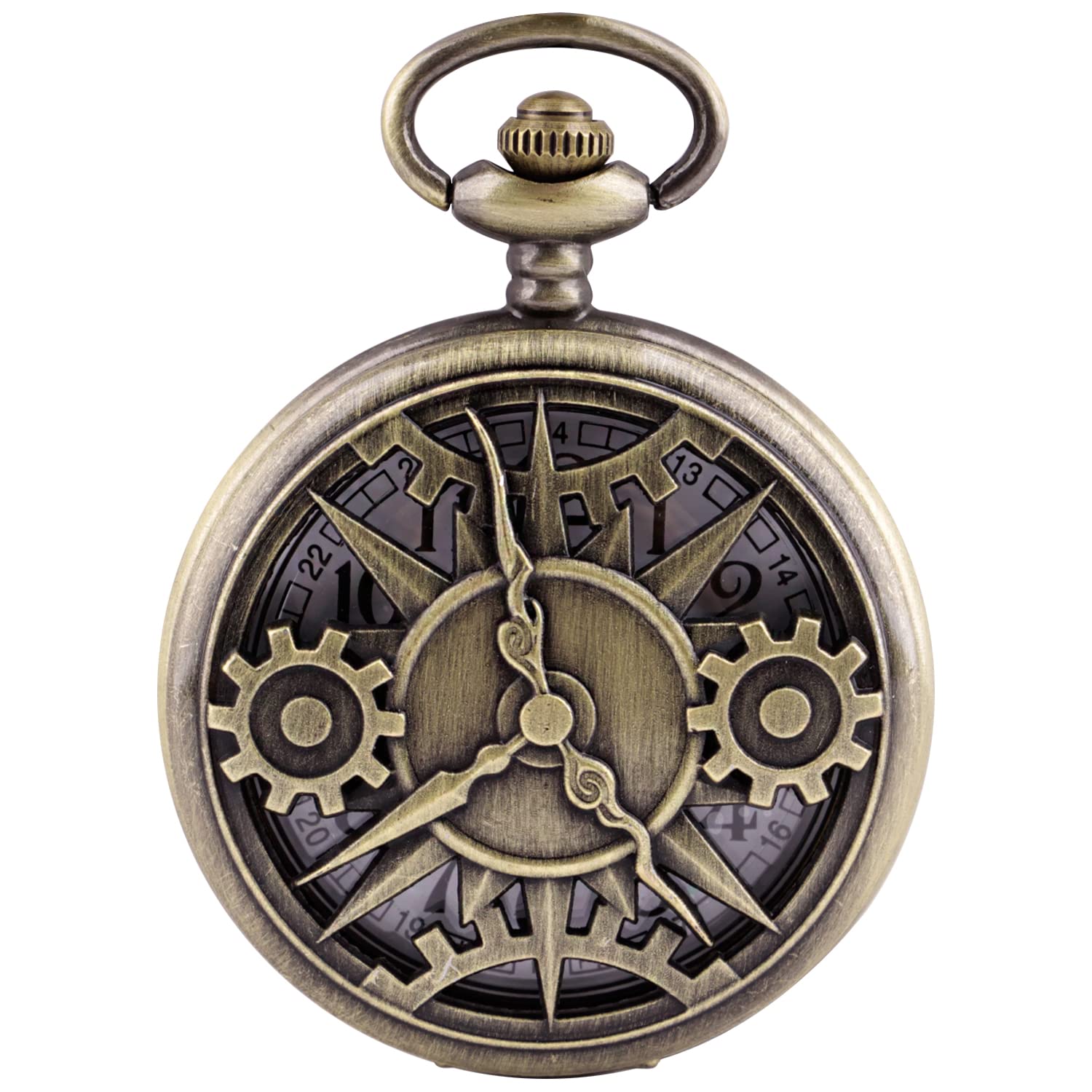 Engraved Pocket Watches and Chain Retro Bronze Men's Fob Watch Birthday Gifts for Dad