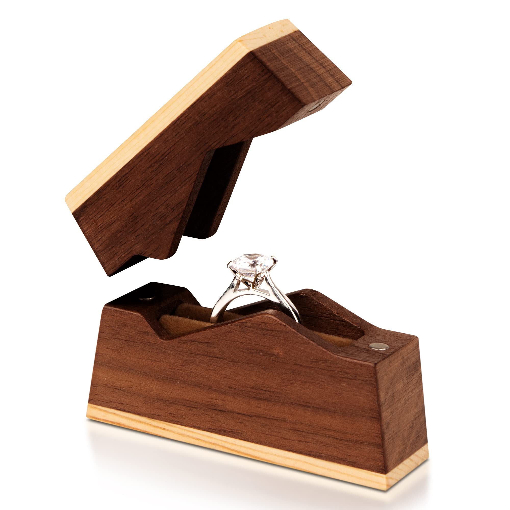 Engagement Ring Box For Proposal - Prazoli Wood Ring Box Proposal - Small Engagement Ring Holder Box - Unique Mens Ring Holder