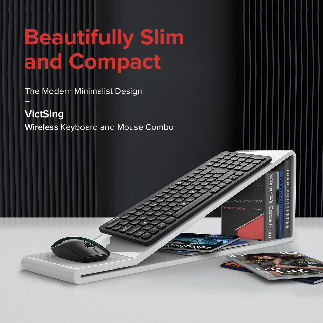 Victsing Wireless Keyboard and Mouse Combo, 2.4G Ultra Slim Keyboard and Mouse Set, 98% Noise Reduction, Energy-saving, 4 Separate Multimedia Keys, for PC Laptop Mac iMac Windows
