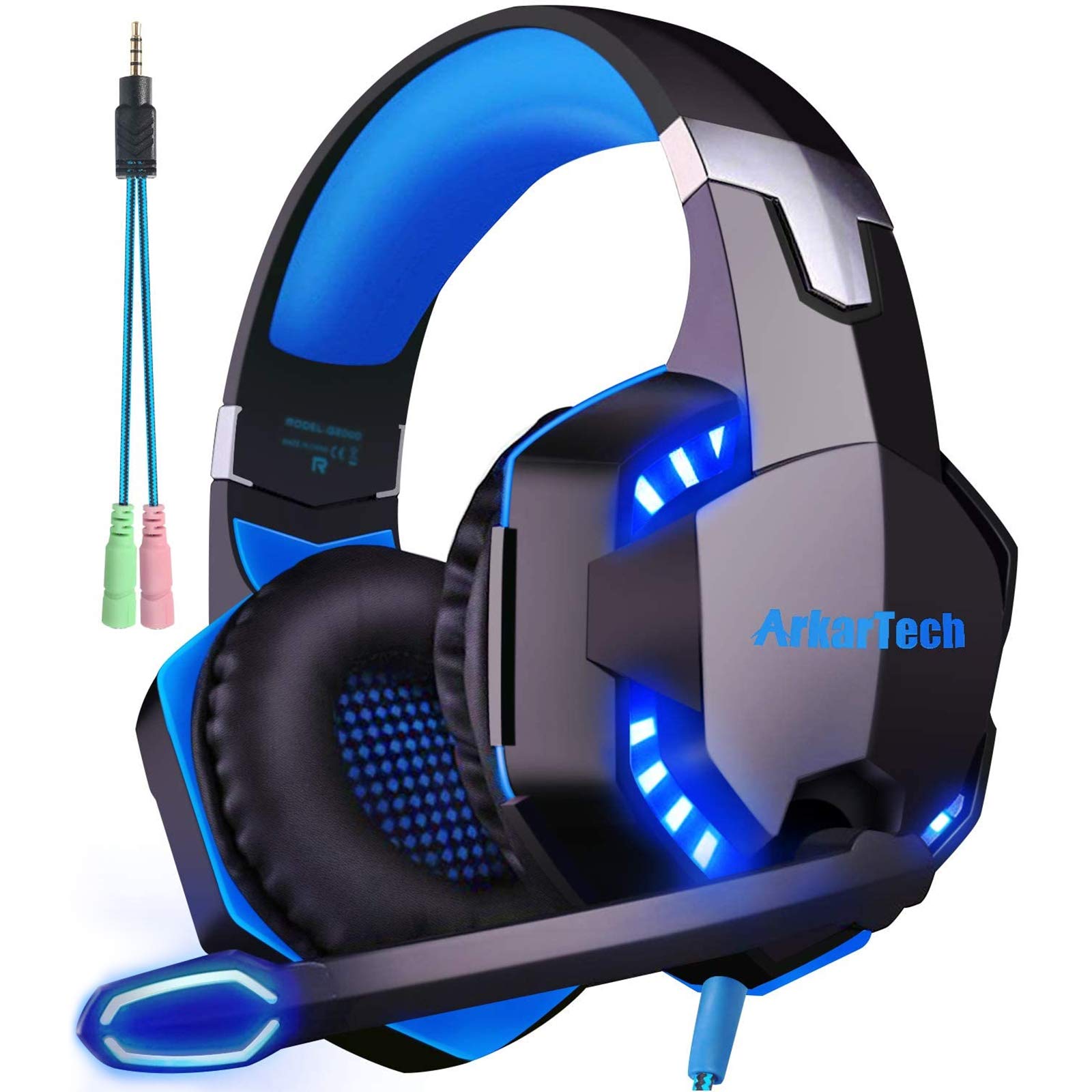 Gaming Headset, PS4 Headset with Microphone PC Xbox One Gamer Headphones 3D Surround Sound G2000 LED Gaming Headsets with Noise Canceling Mic Soft Earmuffs for Playstation 4 PS5 Switch Computer Laptop