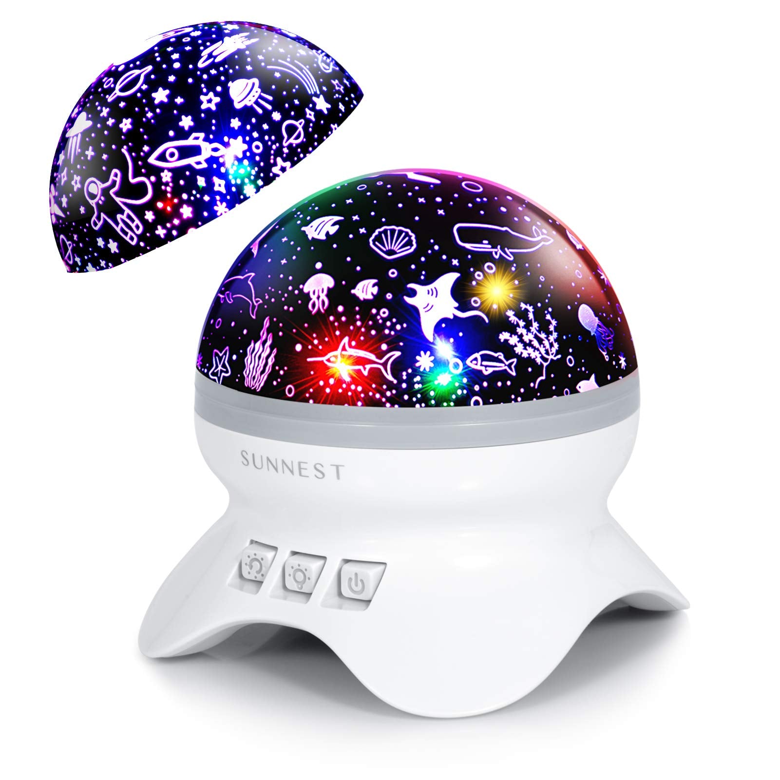 SUNNEST Baby Night Light Kids Projector, Starry Sky Lights Lamp 360 Degree Rotating Space and Ocean Themes with 8 Lighting Modes, Star Projector Gifts for Boys and Girls - White