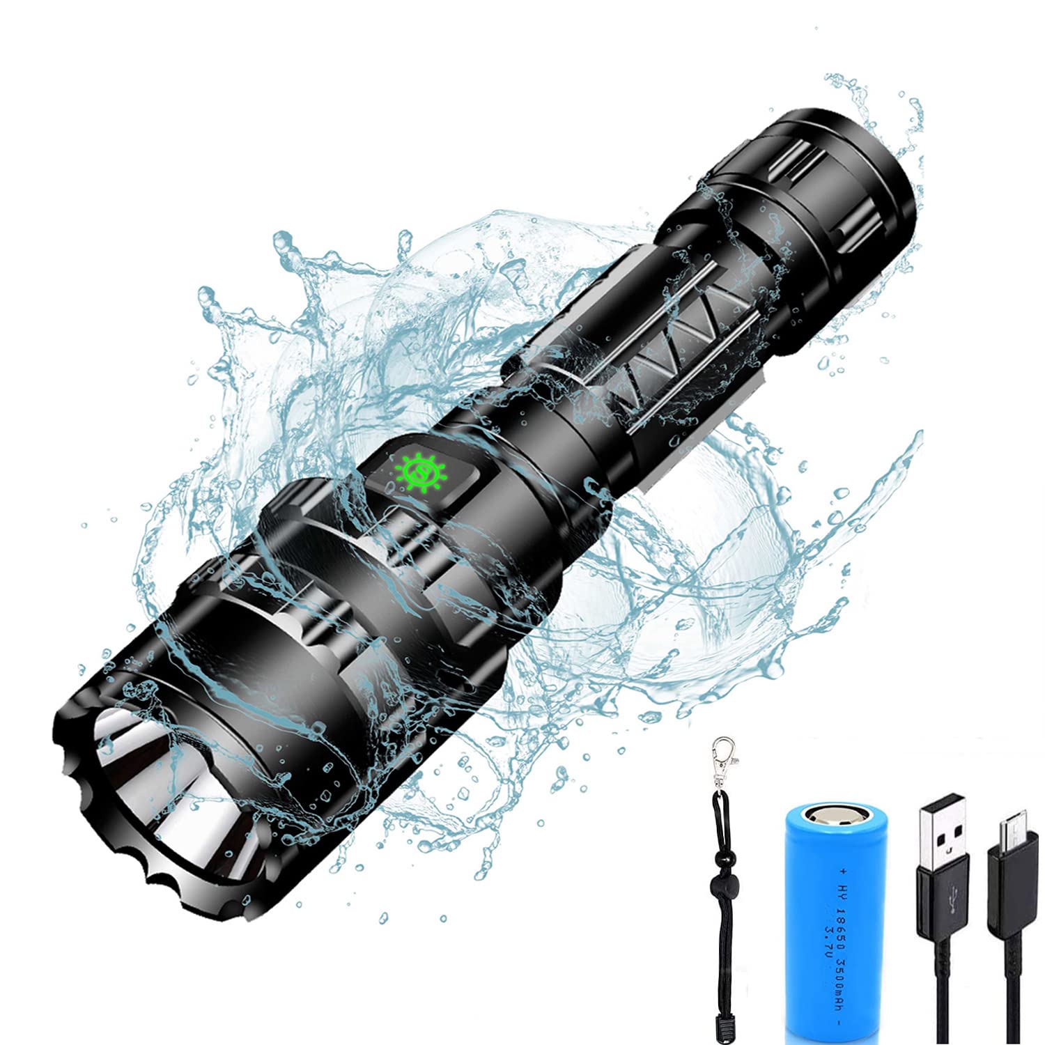 Saitoku Torches Led Super Bright, 3000 Lumens USB Rechargeable Torch, Powerful Tactical LED Flashlight Waterproof Torch 5 Modes for Dog Walking, Hiking, Night Walking