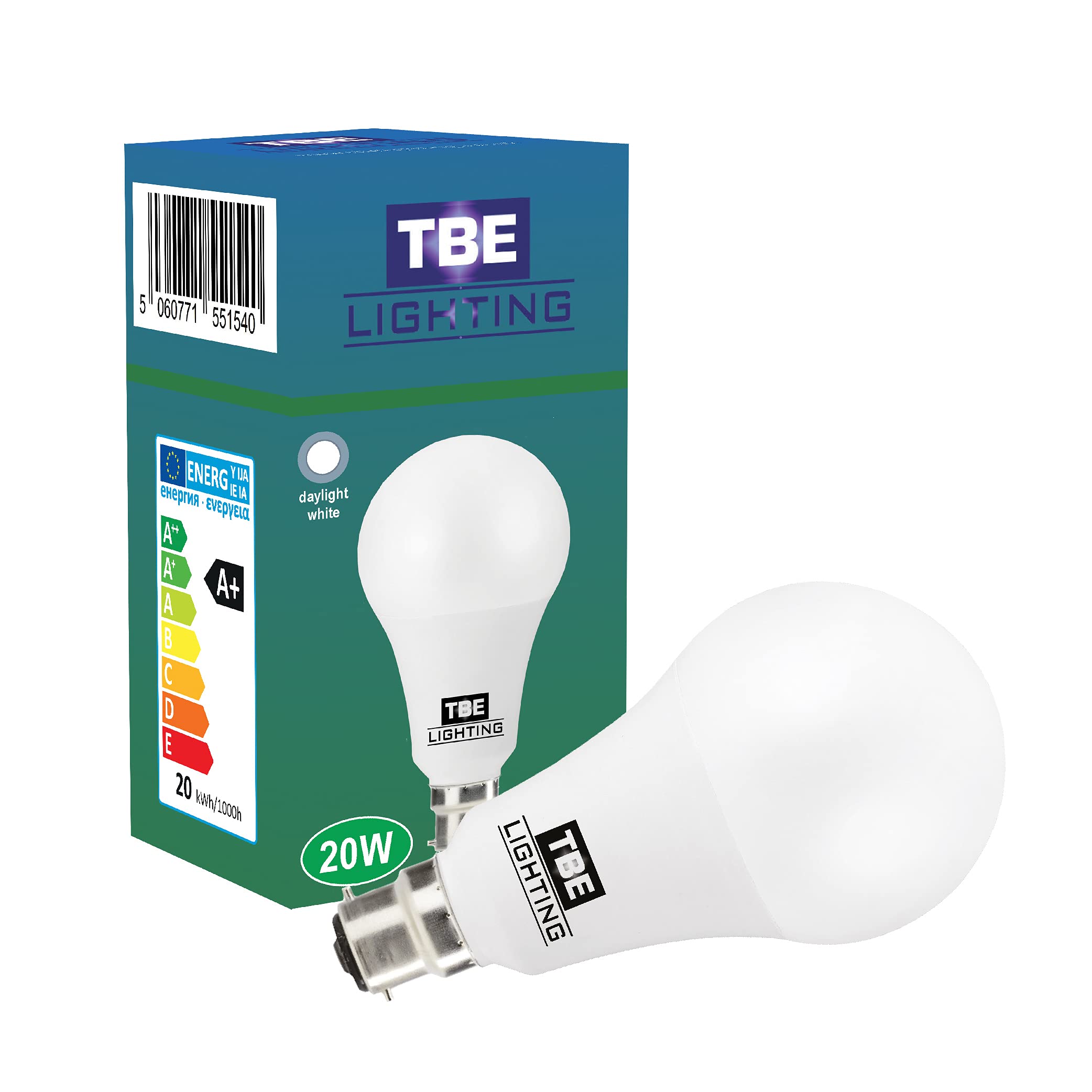 TBE Lighting 20W LED A80 Bulb - B22 Standard Bayonet Fitting, 150w Equivalent Non-Dimmable Energy Saving LED A80 Bulb, 1800 Lumen Output, 20,000Hrs Life Expectancy (6000K Daylight White)