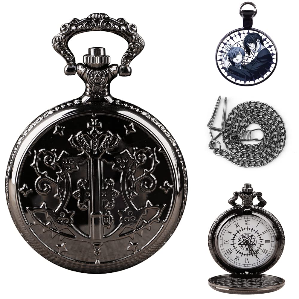 Men's Pocket Watch and Chain Steampunk Quartz Pocket Watches Necklace with Gift Box