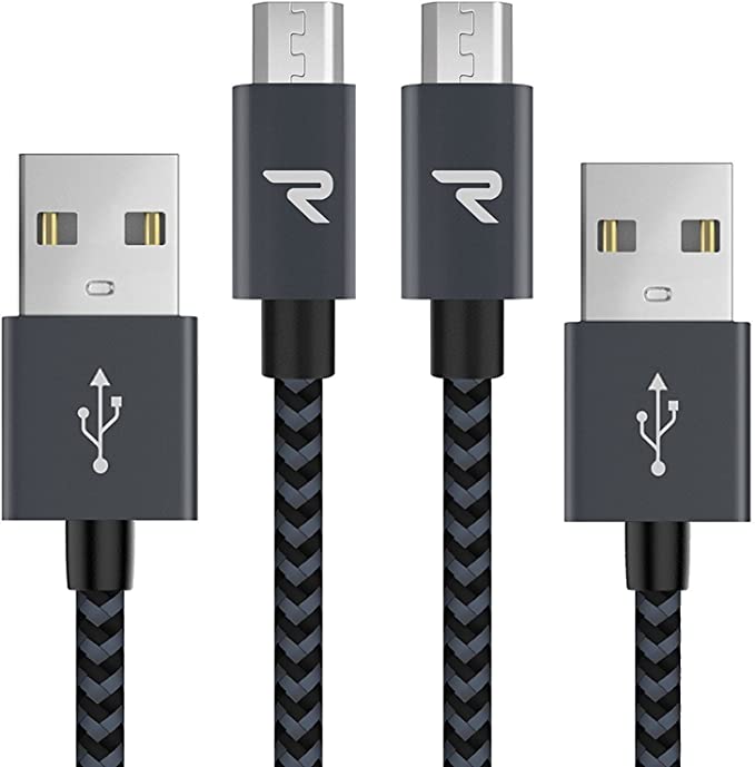 RAMPOW Micro USB Cables 2.4A High-Speed Android Charger Cable 2-Pack 1m/3.3ft Nylon Braided Samsung USB Cables for Samsung Galaxy S7/S6, Nexus, Sony, Kindle, PS4, Motorola, LG, HTC, Nokia Space Grey