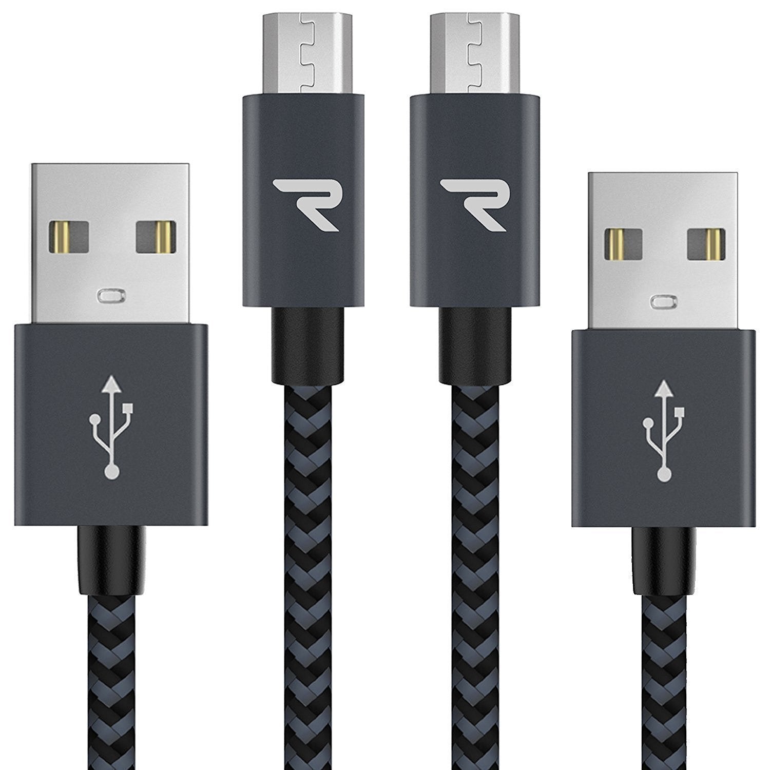 RAMPOW Micro USB Cables 2.4A High-Speed Android Charger Cable 2-Pack 1m/3.3ft Nylon Braided Samsung USB Cables for Samsung Galaxy S7/S6, Nexus, Sony, Kindle, PS4, Motorola, LG, HTC, Nokia Space Grey