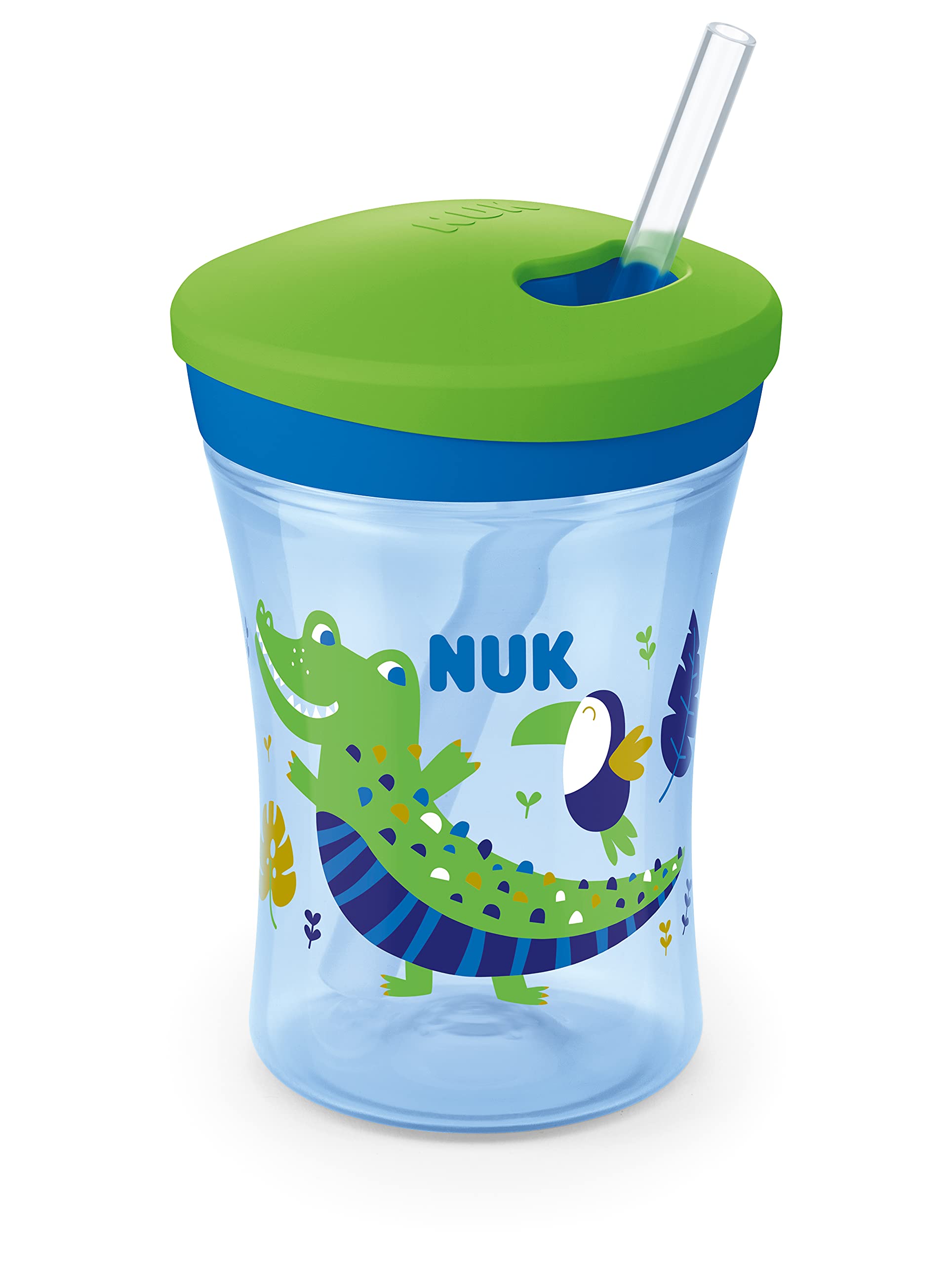 NUK Action Cup Toddler Cup with Chameleon Effect, 12+ Months, Colour Changing, Twist Close Soft Drinking Straw, Leak-Proof, BPA-Free, Crocodile, Green, 230 ml