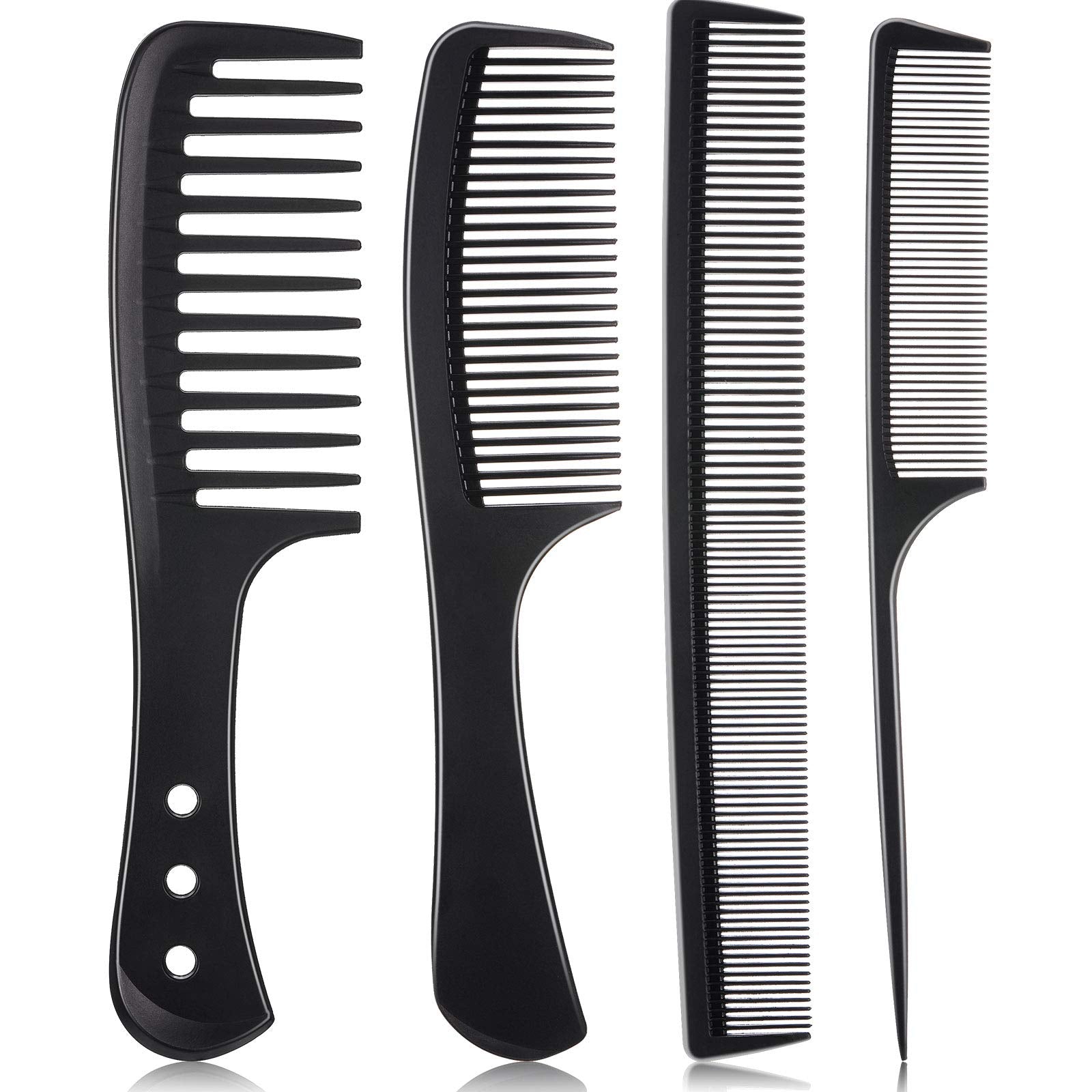 4 Pieces Carbon Fiber Hair Comb Set, Fine and Wide Tooth Comb, Rat Tail Comb Pintail Comb, Wide Tooth Detangling Comb and Anti-Static Heat Resistant Styling Comb for Most Hair Types