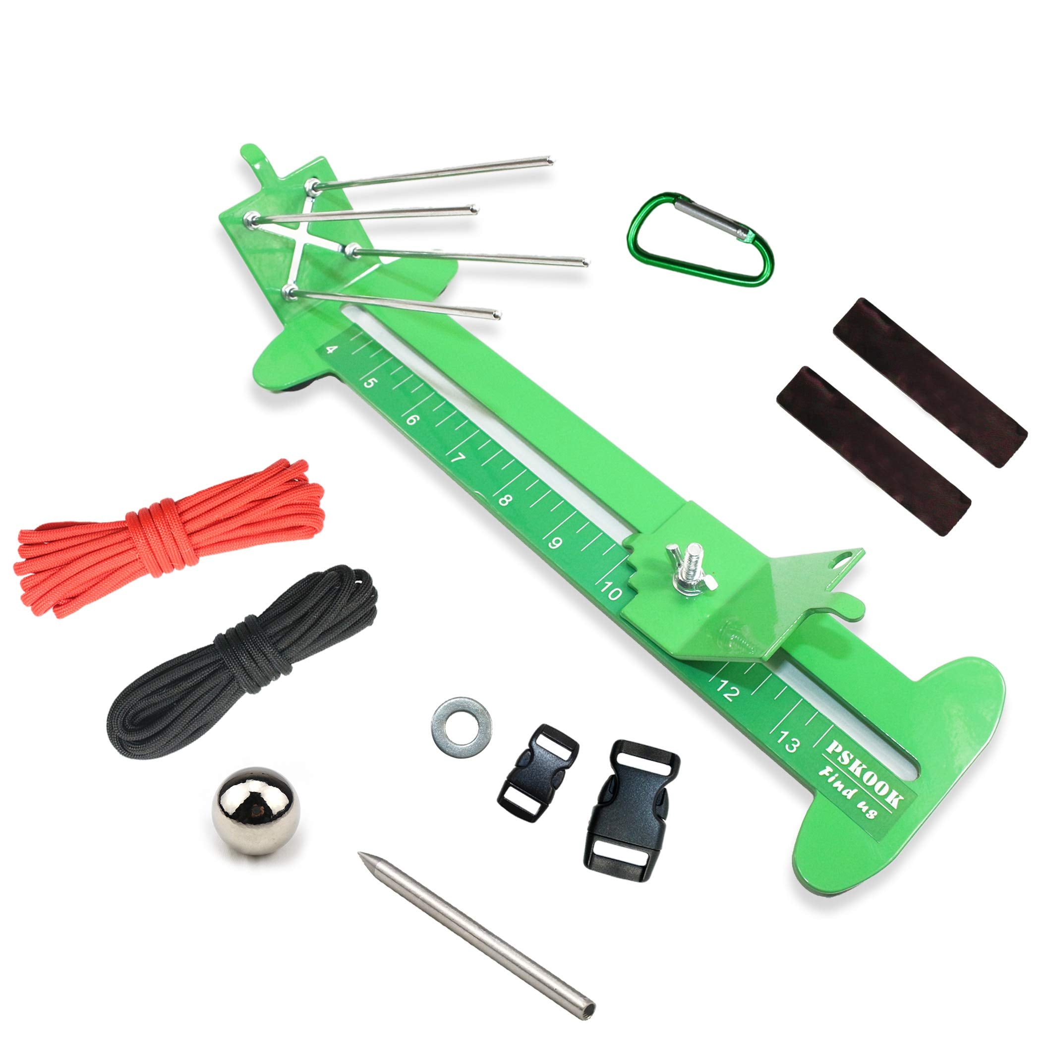 PSKOOK Monkey Fist Jig and Paracord Jig Bracelet Maker Paracord Tool Kit Adjustable Length Metal Weaving DIY Craft Maker Tool 4" to 13 Solid Steel Accessories (Green)