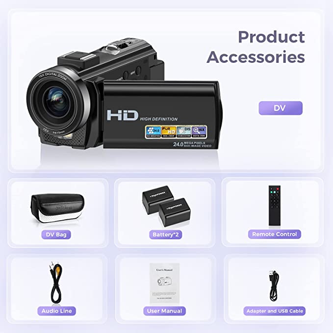 Video Camera Camcorder, Full HD 1080P Digital YouTube Vlogging Camera Recorder,Video Camera 30FPS 3.0 Inch LCD 270 Rotatable Degrees IPS Screen with Remote Control 2 Batteries