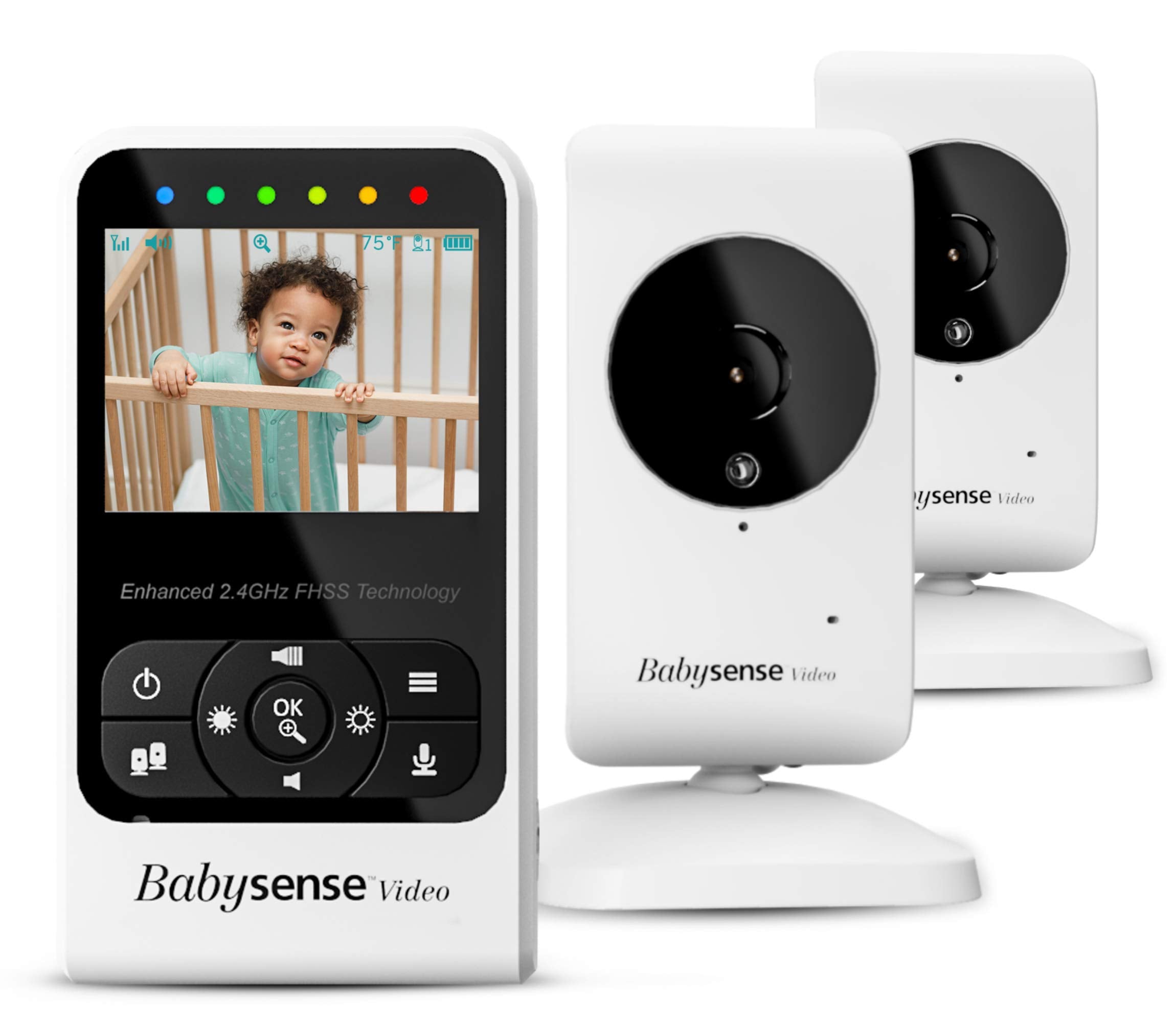 Babysense Video Baby Monitor with Camera and Audio, 2.4" Display, Supplied with Two Cameras, Long Range, Room Temperature, Night Vision, Two Way Talk Back, Lullabies and White Noise, Model V24R_2