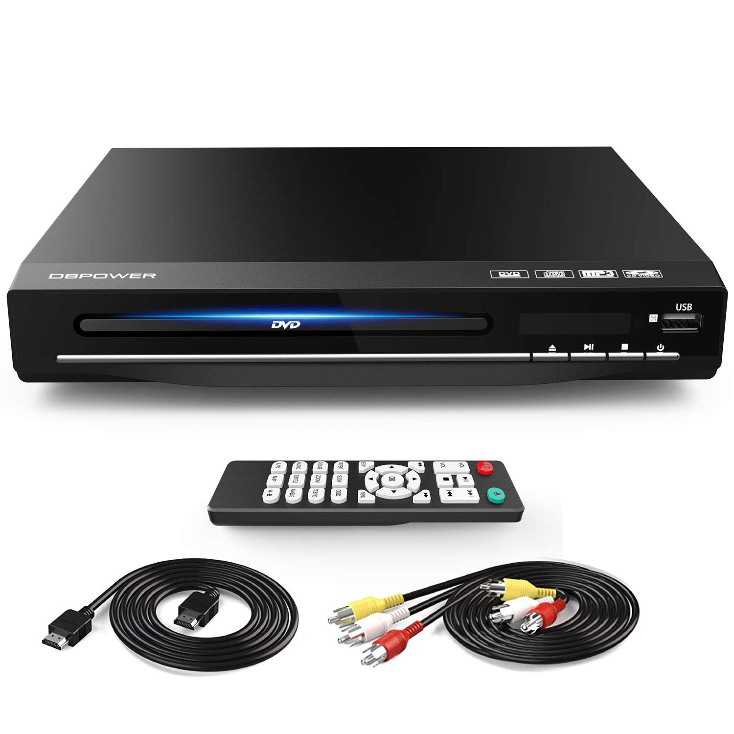 DVD Player for TV, DVD Players with HDMI & AV Cable, Full HD 1080P All-Region Free DVD CD MP3 Player with Remote Control, USB Port (non blueray)