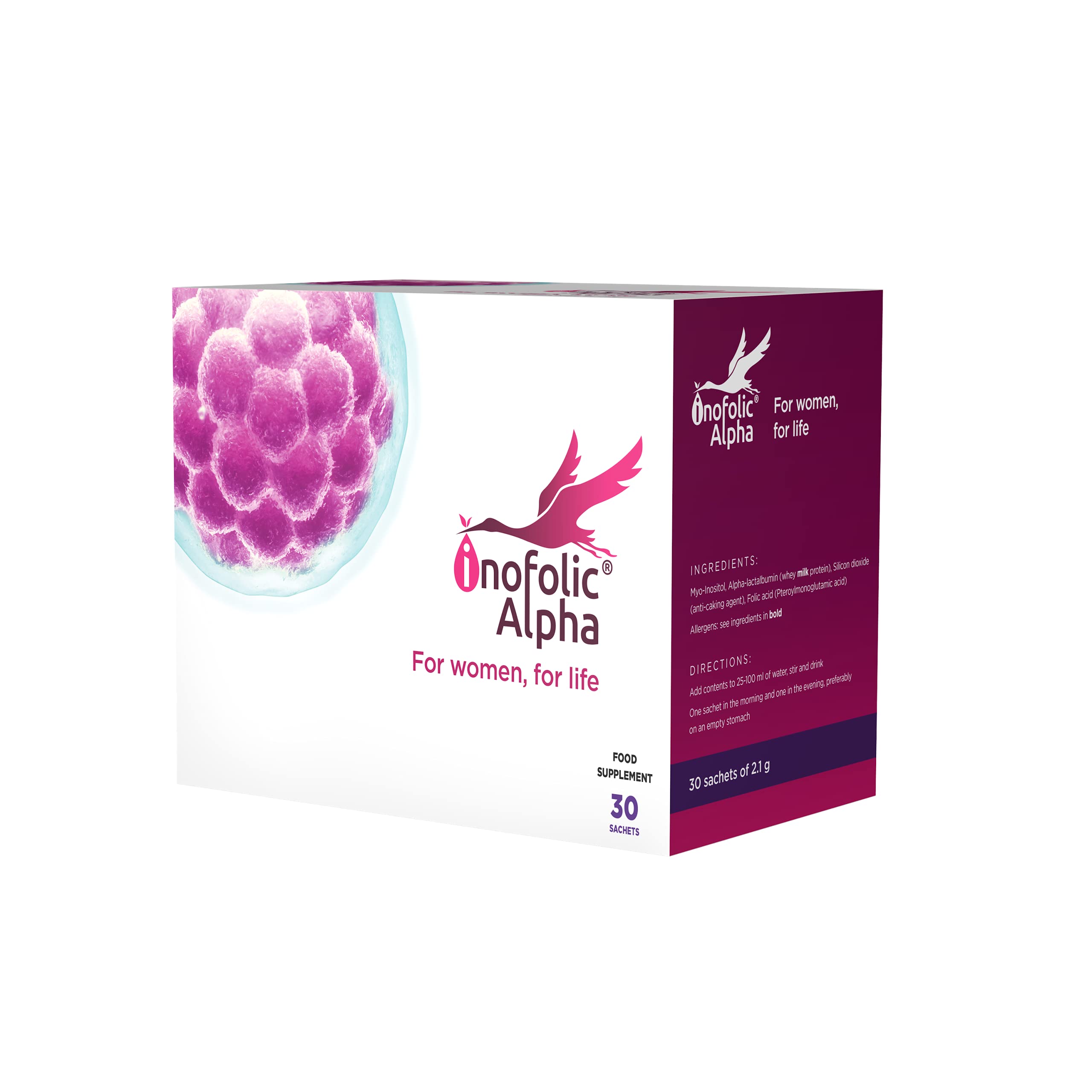 Inofolic Alpha - Natural Support for PCOS in Women - 95% Effective - Restores Ovulation - Female Hormone Balance - 4000mg Myo-Inositol - 100mg Alpha-lactalbumin - 400ug Folic Acid – 30 Sachets