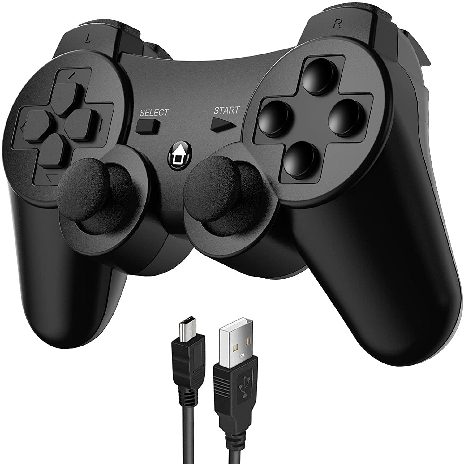 JAMSWALL Controller for PS3, Wireless Bluetooth Controller Gamepad Joystick, Double Vibrating Controller for Sony Playstation 3 with Charger Cable Cord Thump Grips