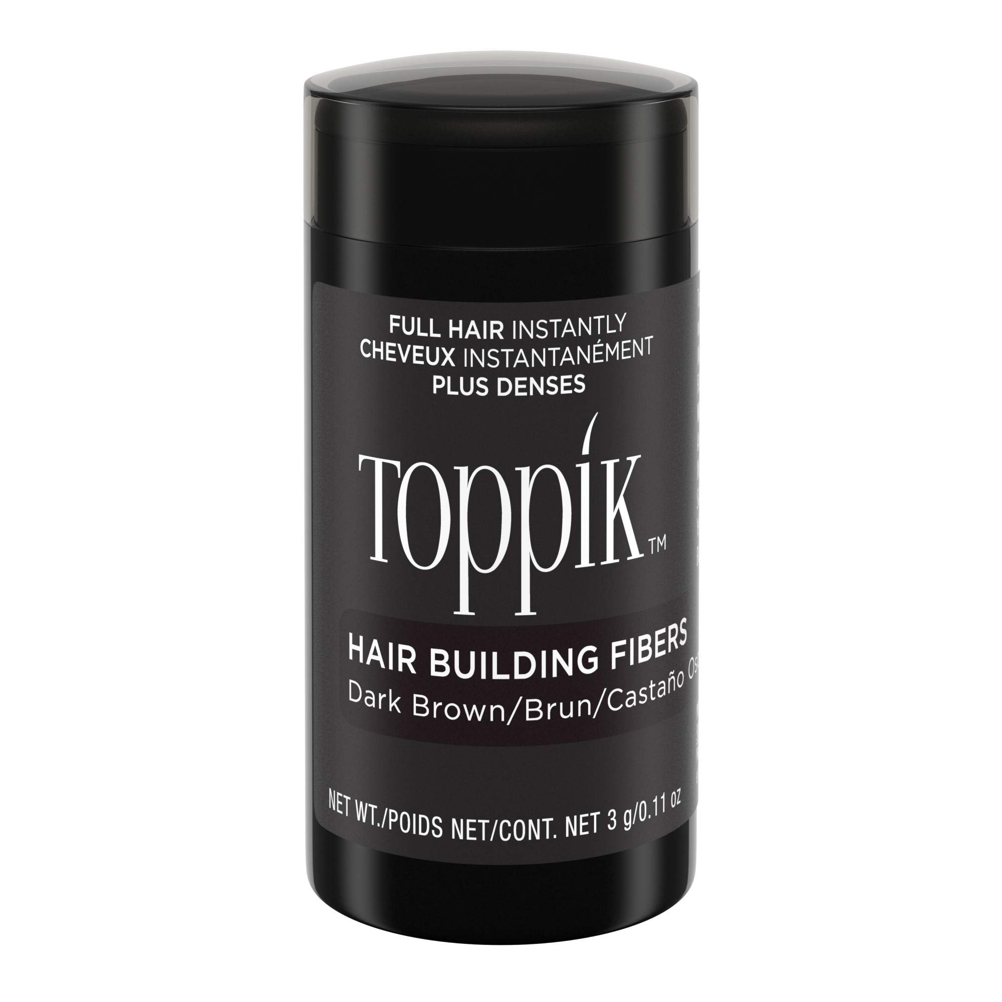 Toppik Hair Building Fibres Powder, Dark Brown, Keratin-Derived Fibres for Naturally Thicker Looking Hair, 3g