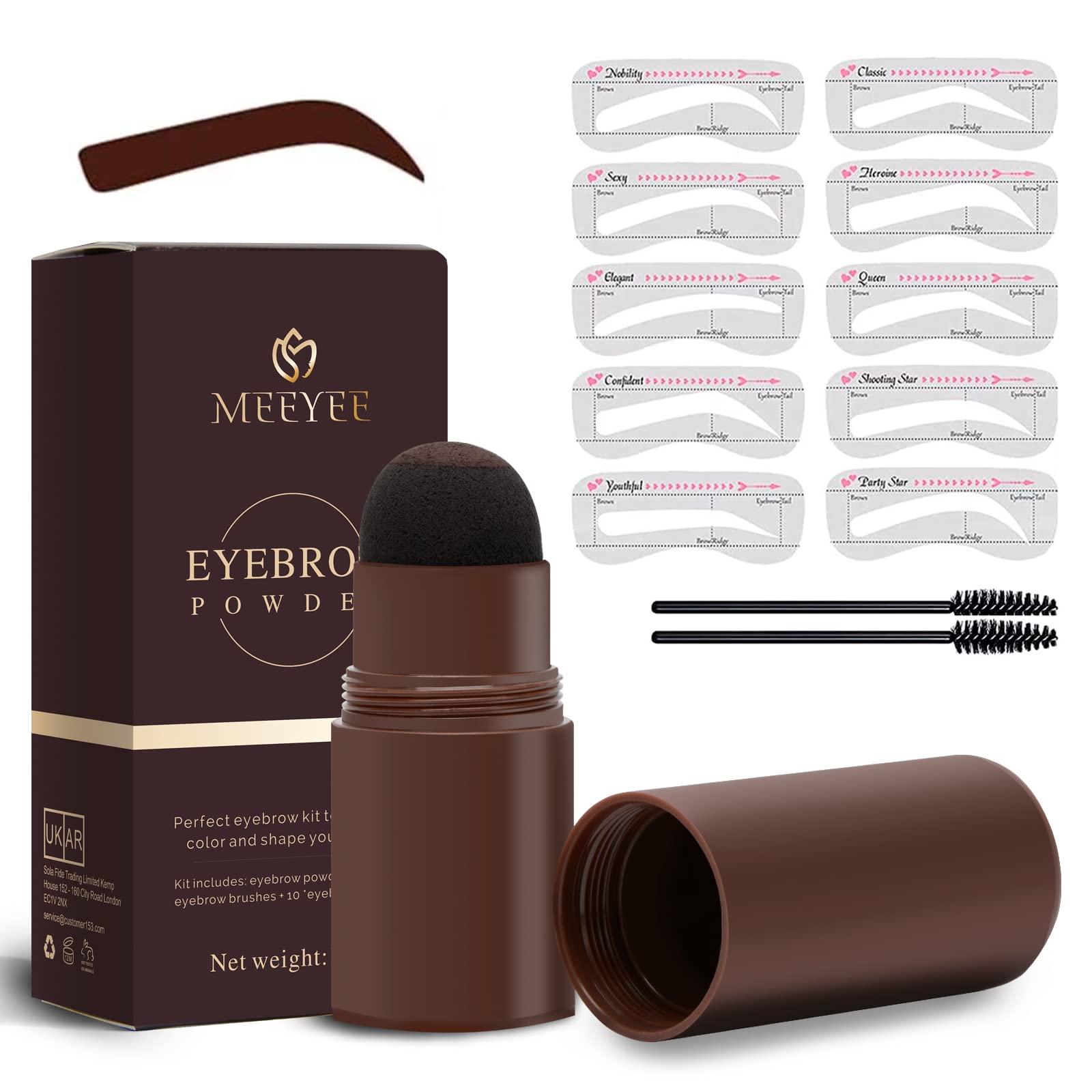 Eyebrow Stamp Shaping Kit, One Step Brow Eyebrow Stamp Stencil Kit Waterproof With 10 Reusable Eyebrow Templates 2 Eyebrow Pen Brushes Eyebrow Stamp Makeup Tools (Dark Brown)