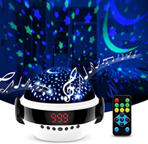 Star Projector for Kids Room Baby Night Lights White Noise Nursery Sound Machine Sleep Soother Bedside Lamp 6 Natural Sounds 6 Lullabies Music Remote Timer