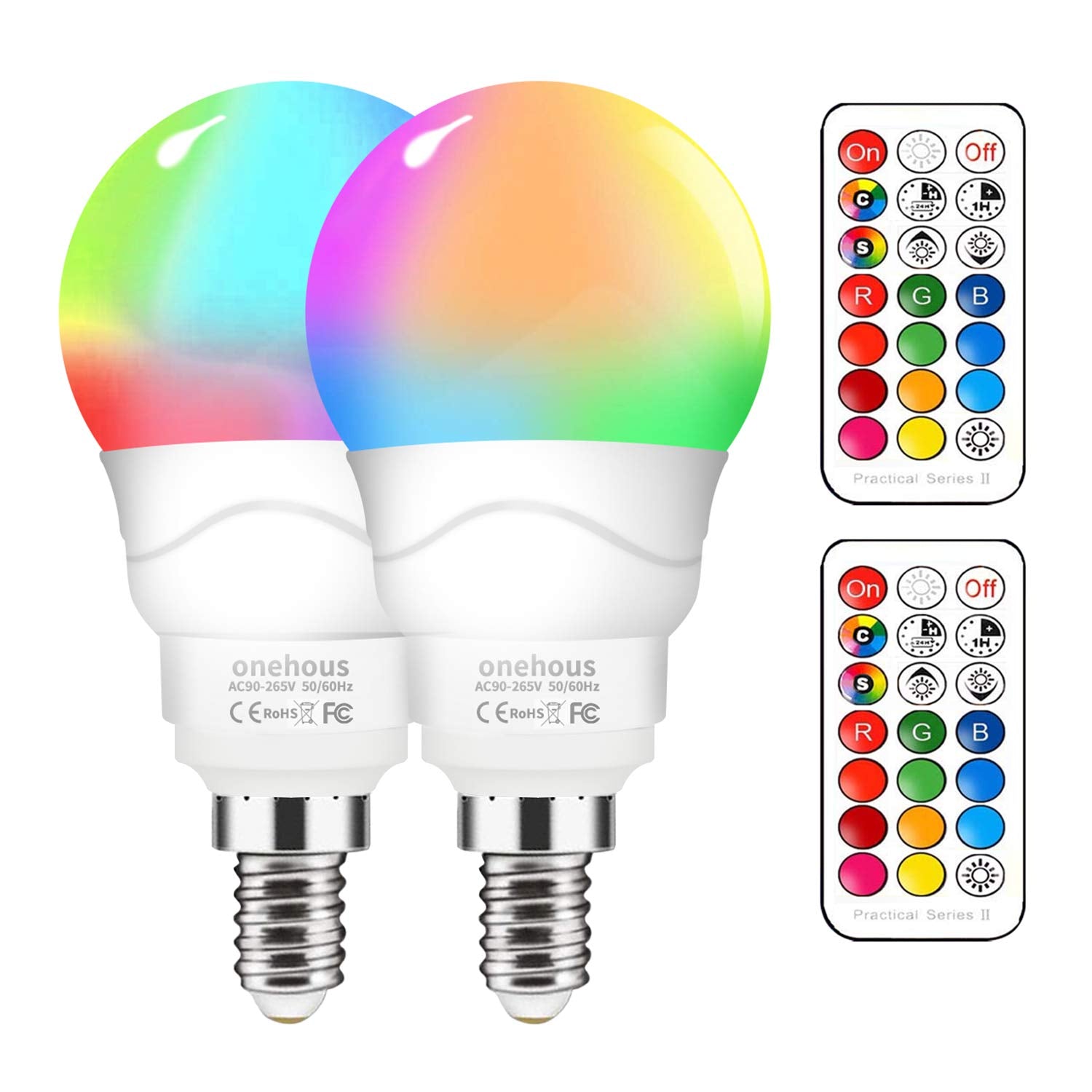 Colour Changing Light Bulbs, onehous 2 Pack E14 LED Dimmable Disco Light Bulb with Remote Control, RGBW Energy Saving Mood Lights, 6W Small Screw Cool Rainbow Night Lighting for Home Party Pub Bar