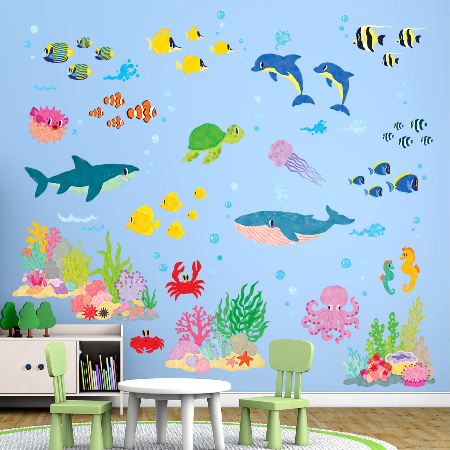 DECOWALL DW-2014 Under the Sea Kids Wall Stickers Decals Peel and Stick Removable for Nursery Bedroom Living Room art murals decorations