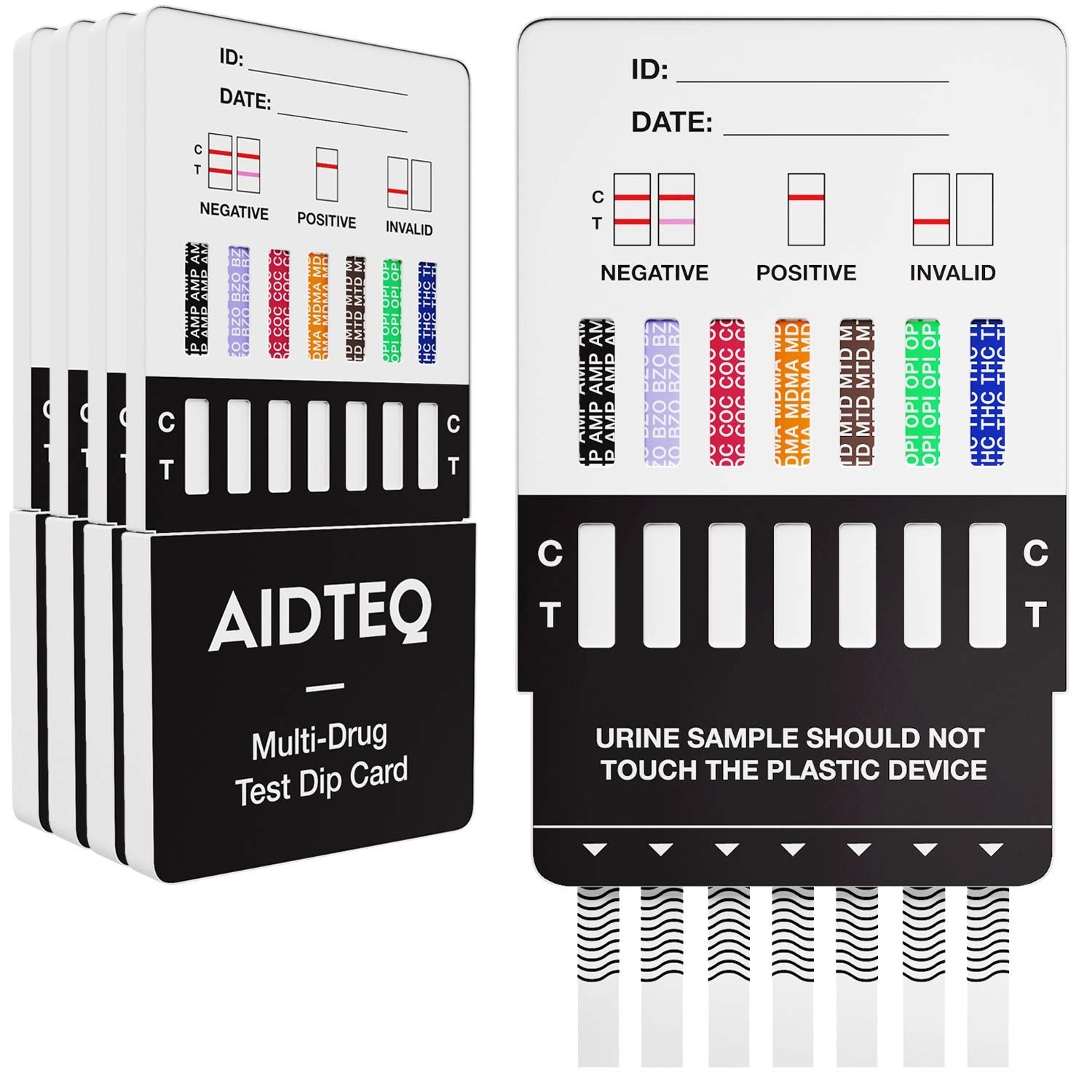 5 x Aidteq Professional 7-in-1 Rapid Drug Test Dip Cards | Urine Drug Tests Kit | Test for Cocaine, Opiates, Methadone, Amphetamines, Cannabis, Ecstasy & Benzodiazepines