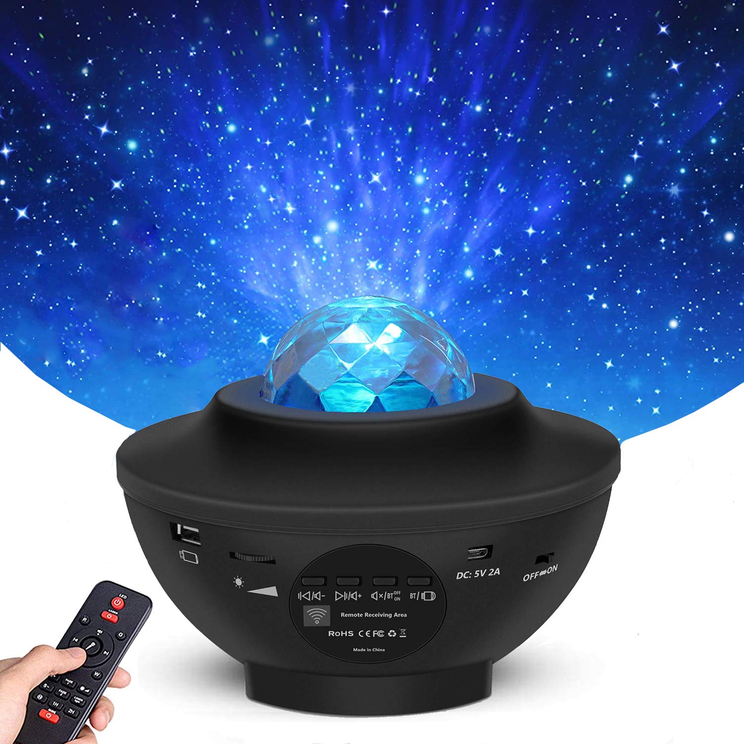 Star Projector Night Light, HFAN LED Ocean Wave Light Projector with Sound Sensor,Remote Control,360°Rotating Sleep Soothing Color Changing Lamp for Kids Stage Bedroom Wedding Christmas Room Party