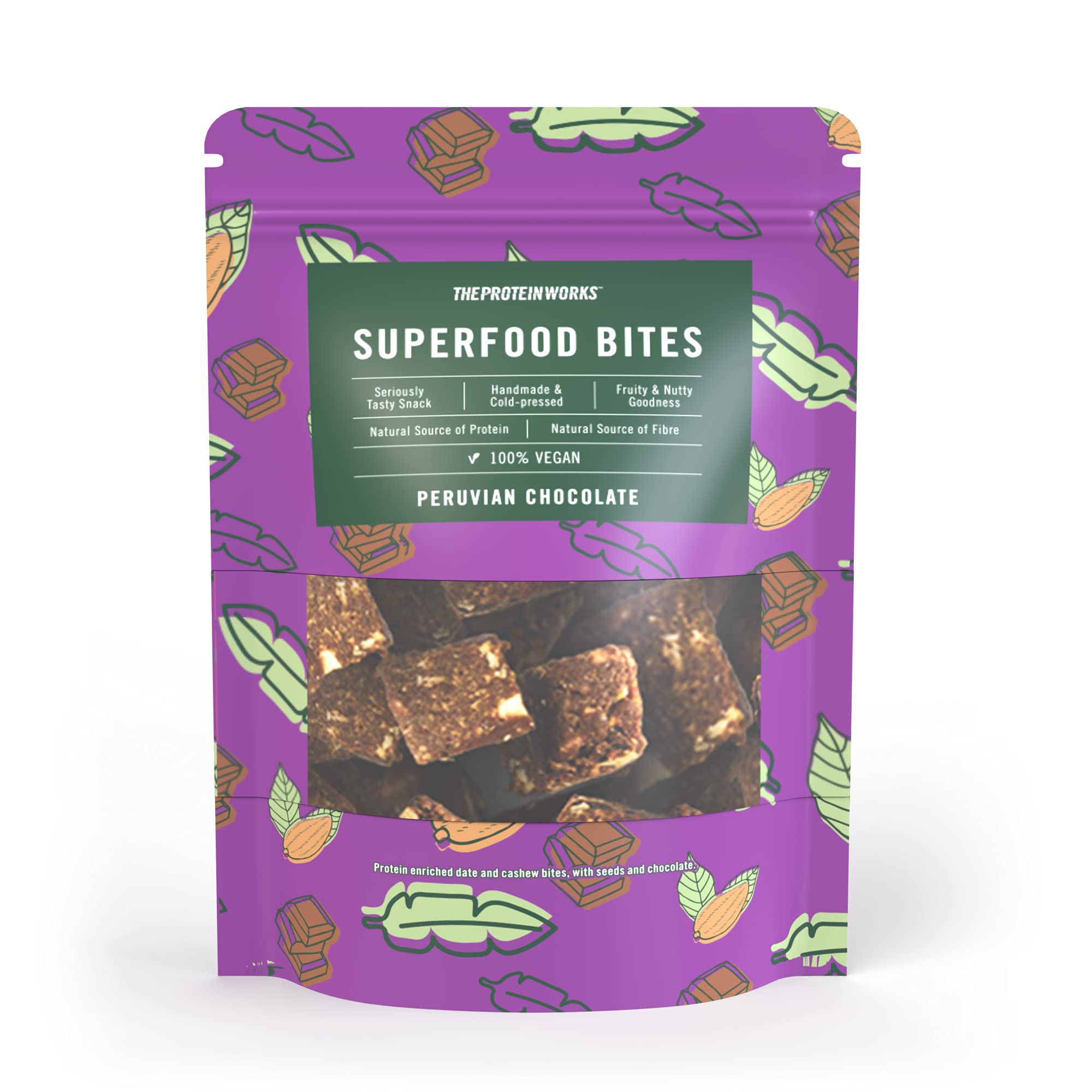 Protein Works - Superfood Bites | 100% Vegan | Award Winning, Natural & Healthy Snack | Plant Based | Raw Indonesian Chocolate | 140g