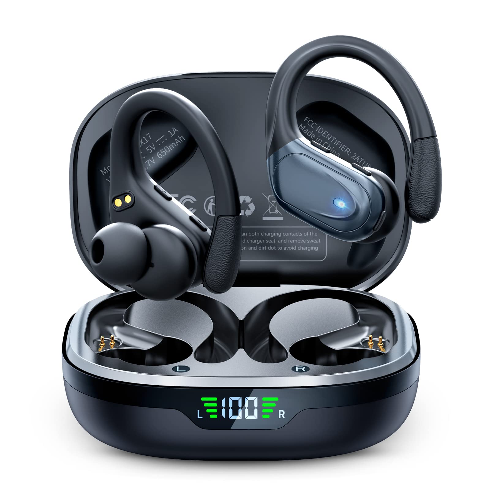Wireless Bluetooth Headphones 75Hrs Playtime LED Display Hi-Fi Stereo Earphones with Microphone IPX6 Waterproof Running Headphones Bluetooth 5.1 Button Control Headphones