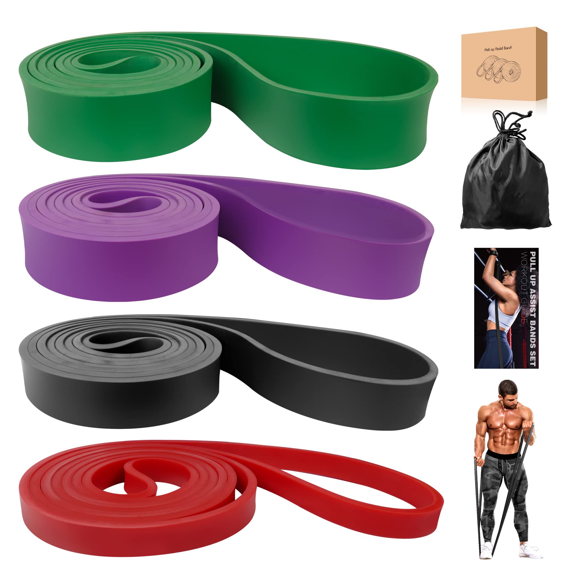 KAREEME Resistance Bands Pull Up Assist Bands Set, 4 Different levels Exercise Workout Bands for Fitness, Strength Training, Powerlifting, Pull Up Assist Bands for Men and Women