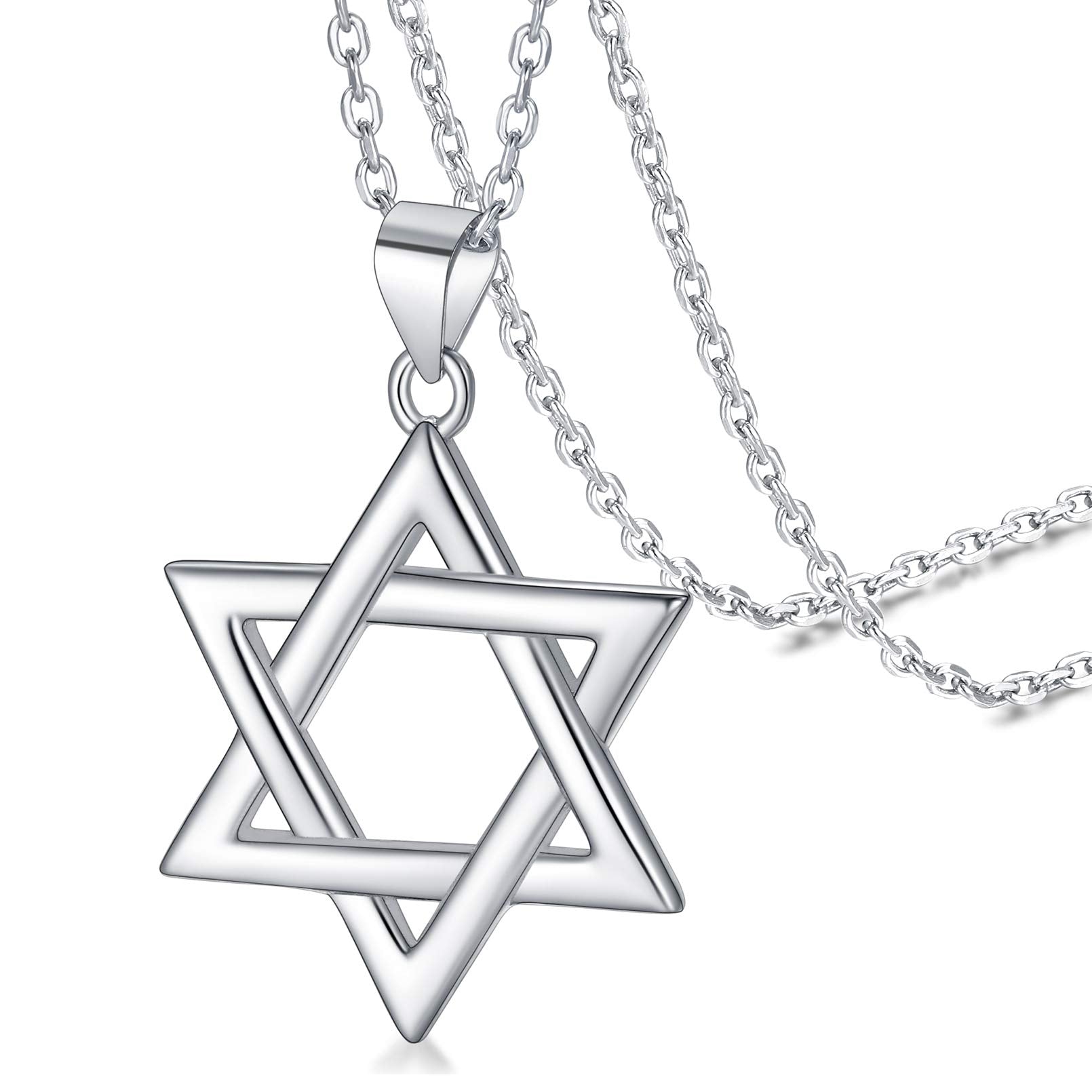 FaithHeart Star of David Hexagram Pendant Jewish Necklace for Men Women Sterling Silver/Stainless Steel Magen David Jewellery with sturdy Chain