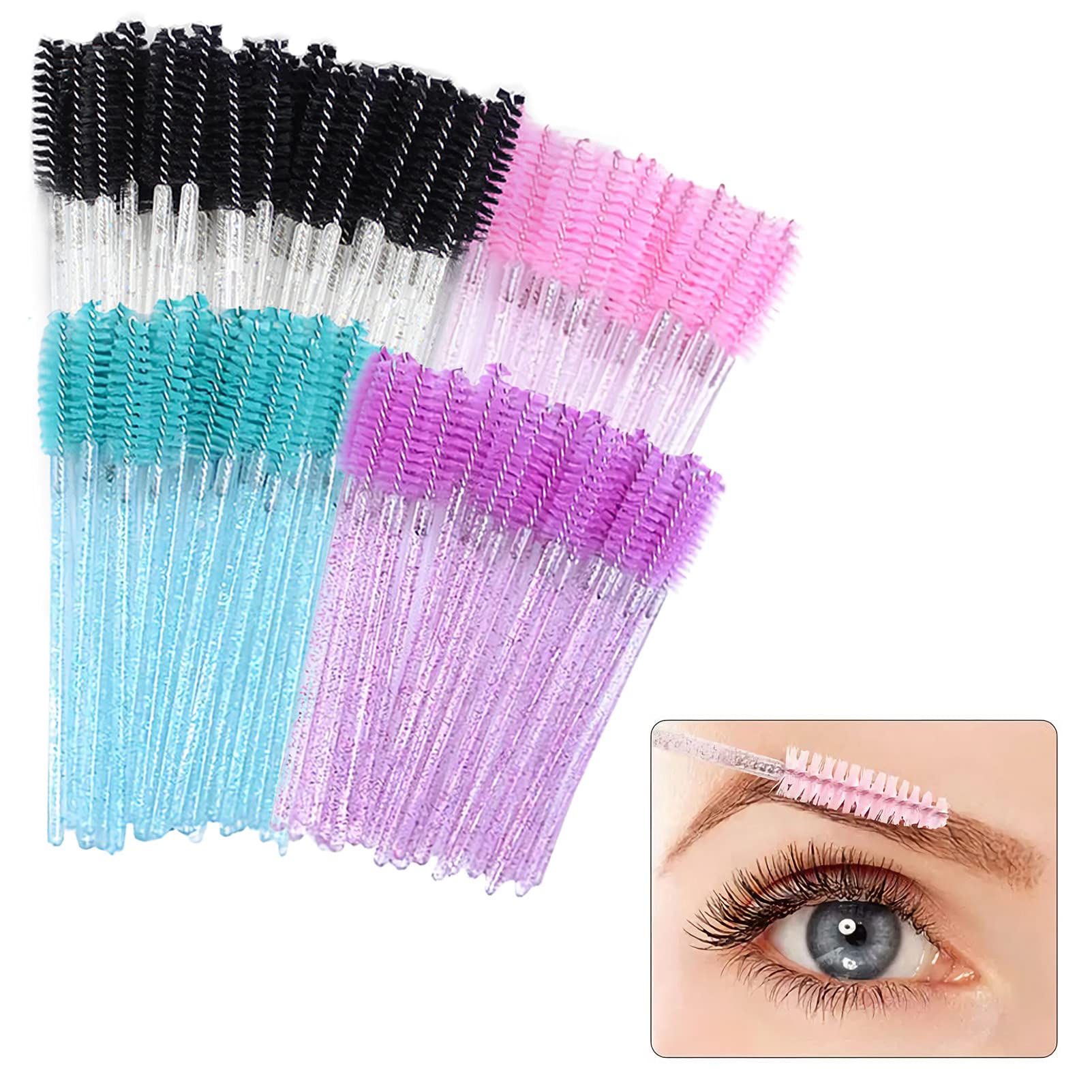 200 Pcs Disposable Eyelash Brushes Mascara Wand Eye Brushes Eyebrow Brush Lash Cleansing Brush Cosmetic Makeup Brush Tool Kits(Crystal Four Colors)