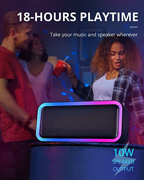 2022 RGB Lights Bluetooth Speaker, MEGUO 10W Small Portable Wireless Bluetooth Speaker w/HD Stereo, IPX5 Waterproof, 18H Playtime, Mic, TF Card, Mini Speakers for Home Garden Party Camping Travel