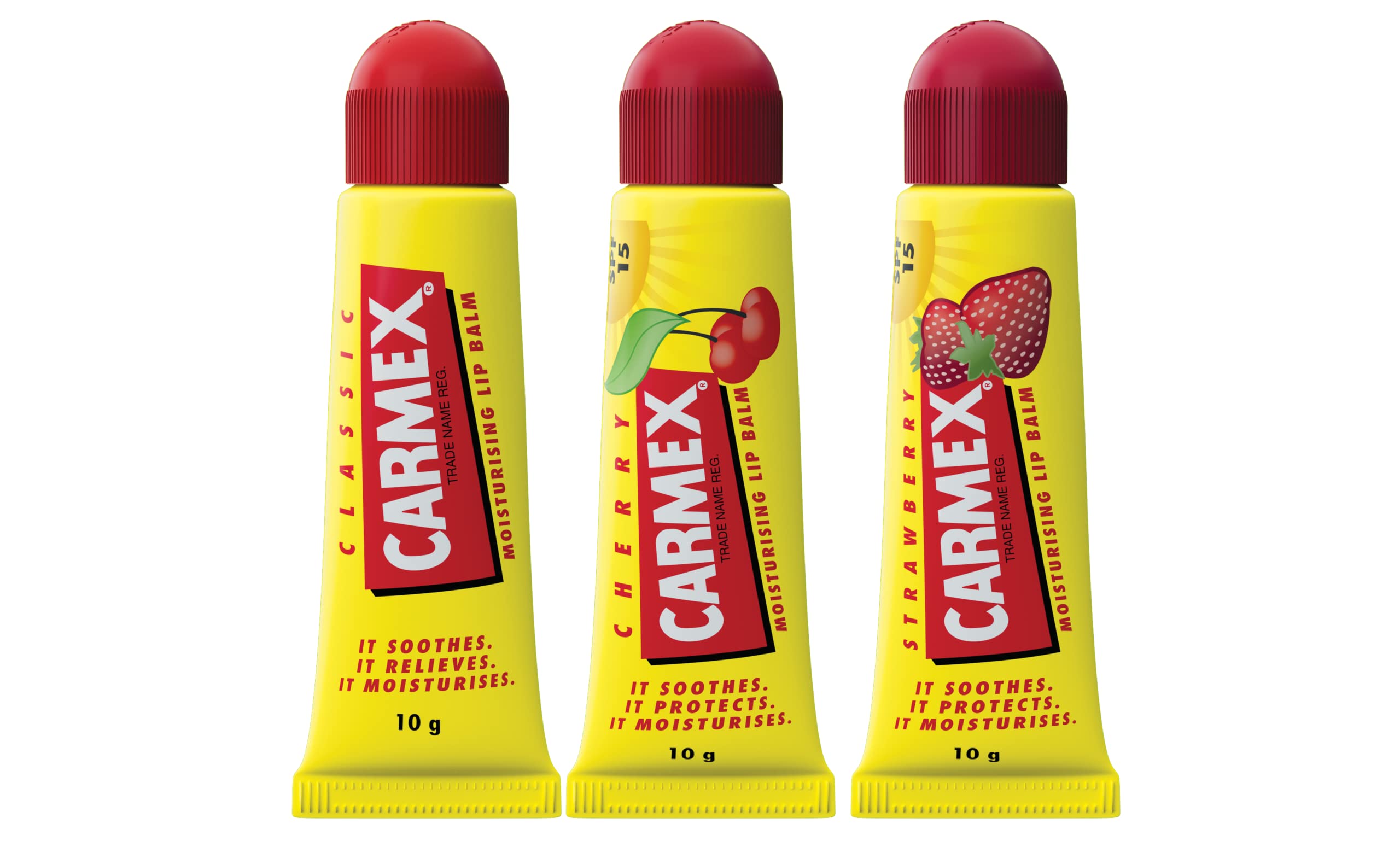 Carmex Cherry, Classic & Strawberry Tube 3-Pieces Mixed Pack SPF15