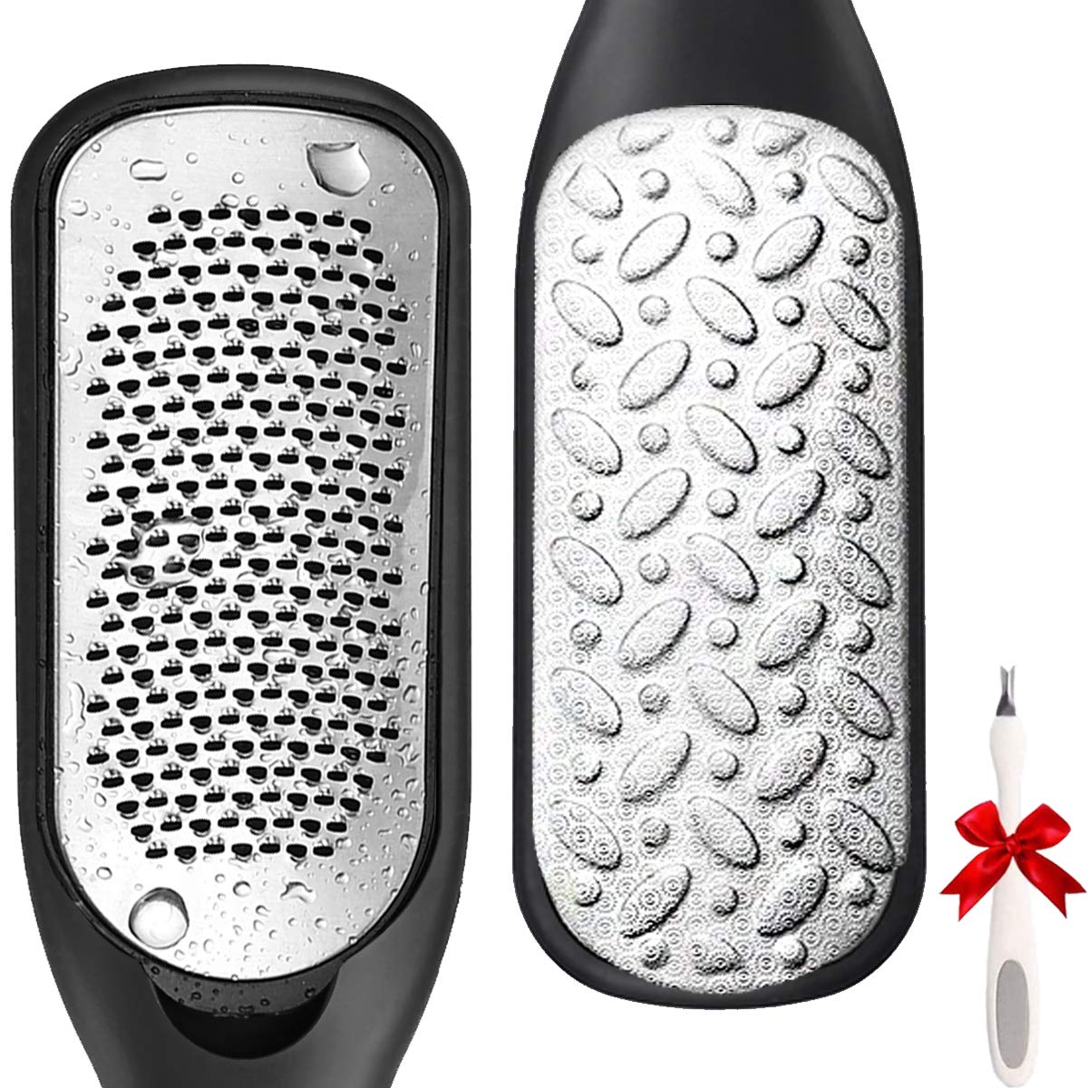 Foot Files Spa Hard Skin Removal Pedicure Care Set Callus Remover Washable Stainless Steel Double-Sides (Black)