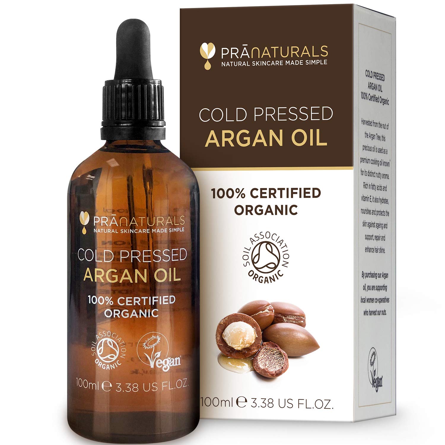 PraNaturals 100% Organic Moroccan Pure Natural Argan Oil for Face & Body 100ml – Rich in Vitamin E for Healthy Skin, Hair & Nails – No Parabens or SLS – Vegan, Cruelty-Free