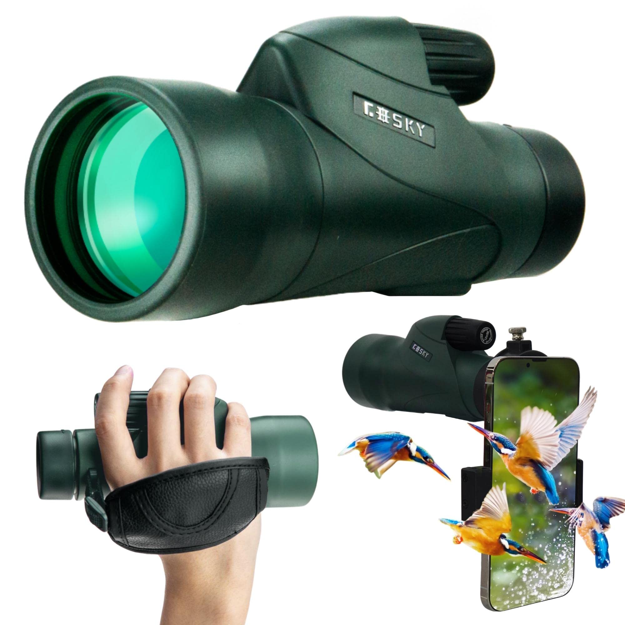 Gosky Monocular Telescope, Piper 12x55 High Definition Monocular for Adult with BAK4 Prism & FMC Lens, Lightweight Monocular Handy with Phone Adapter, Suitable for Bird Watching Camping Traveling