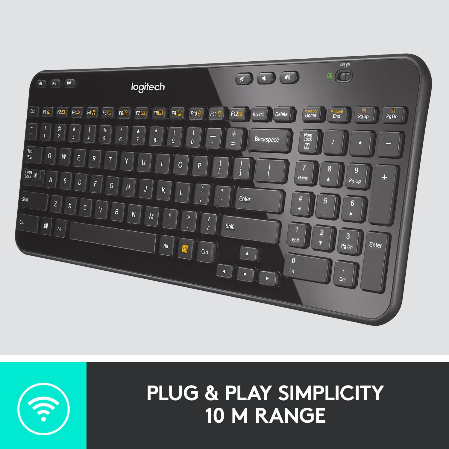 Logitech K360 Compact Wireless Keyboard for Windows, 2.4GHz Wireless, USB Unifying Receiver, 12 F-Keys, 3-Year Battery Life, Compatible with PC, Laptop, QWERTY UK English Layout - Black