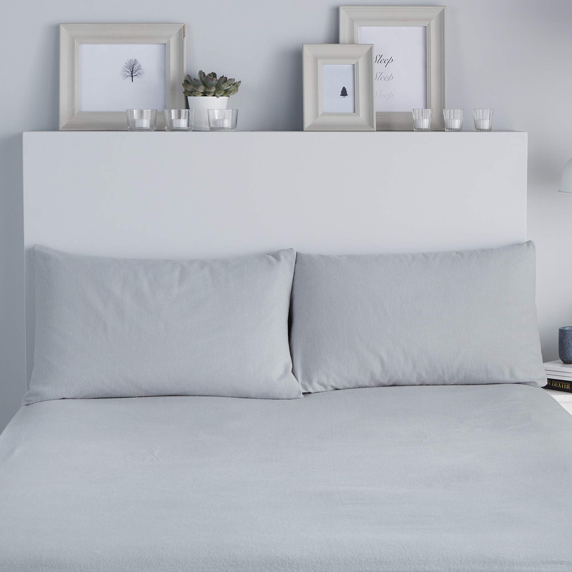 Fusion Brushed Bedding-Pair of Pillowcases, 100% Cotton, Silver, 50 x 75cm Housewife