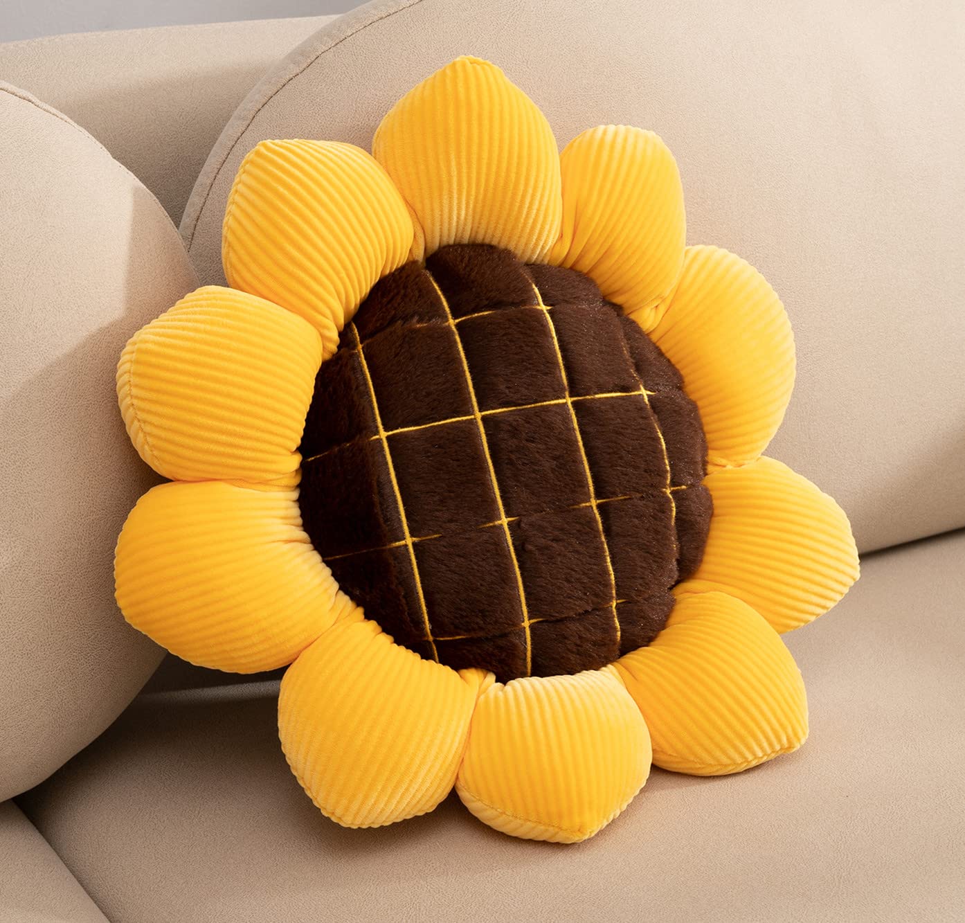 JBANG Flower Pillow Soft Sunflower Cushion Shaped Mat Throw Pillows Cushions for Home Room Decoration (15.35 Inch)