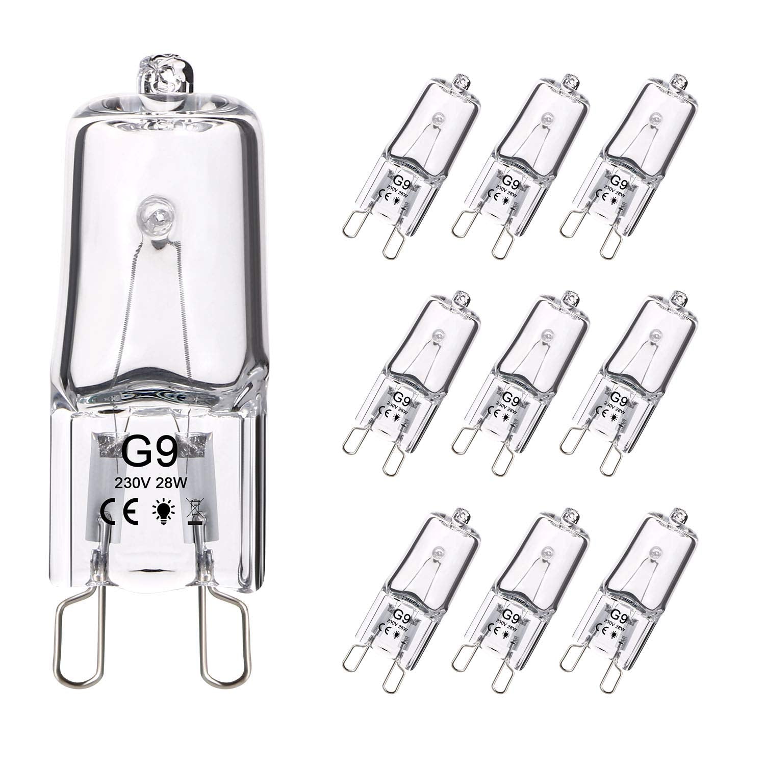 Vicloon G9 Halogen Bulbs, 10 Pcs 28W G9 Light Bulbs, 360 Degrees Beam Angle Energy Saving Lamp, 230V 370Lm 2800K Warm White