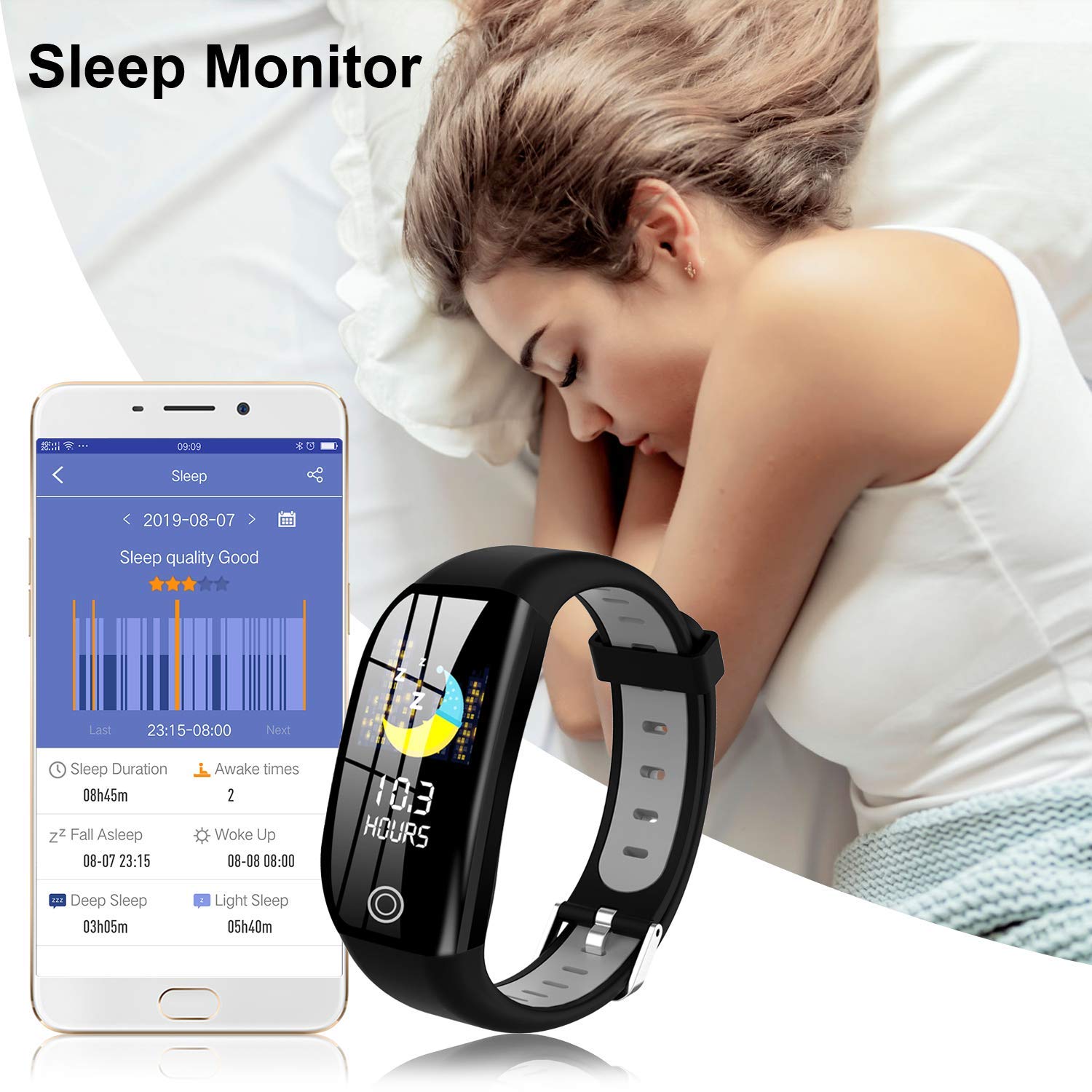 Tipmant Fitness Trackers, IP68 Waterproof Activity Tracker with 1.14 inch HD Screen Heart Rate Monitor Pedometer Step Counter Watch Sleep Monitor, Slim Smart Bracelet for Women Men Kids