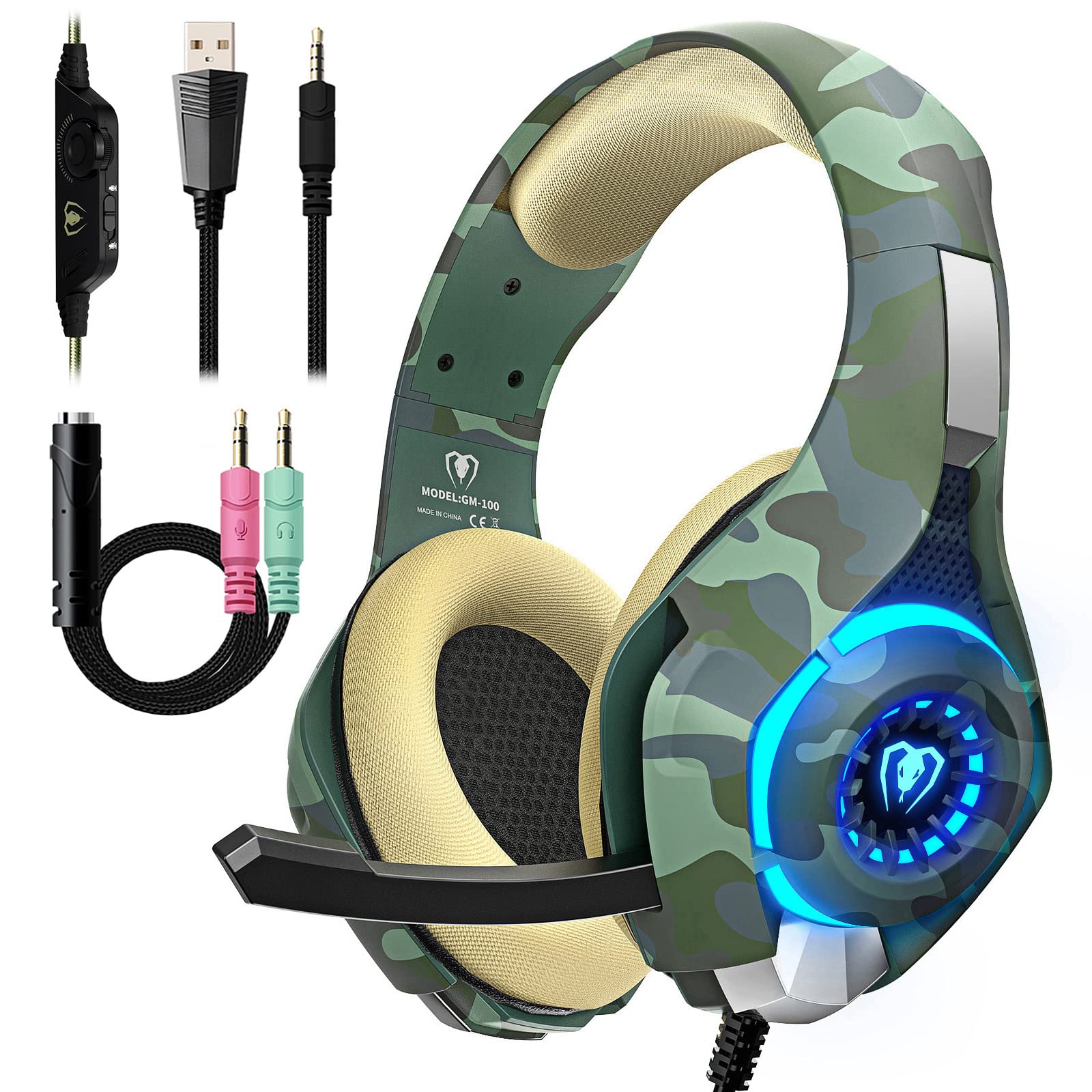 Gaming Headset for PS4 PS5 PC Xbox One, PS4 Headset with Microphone 3D Surround Sound Headphones Noise Cancelling LED Lights
