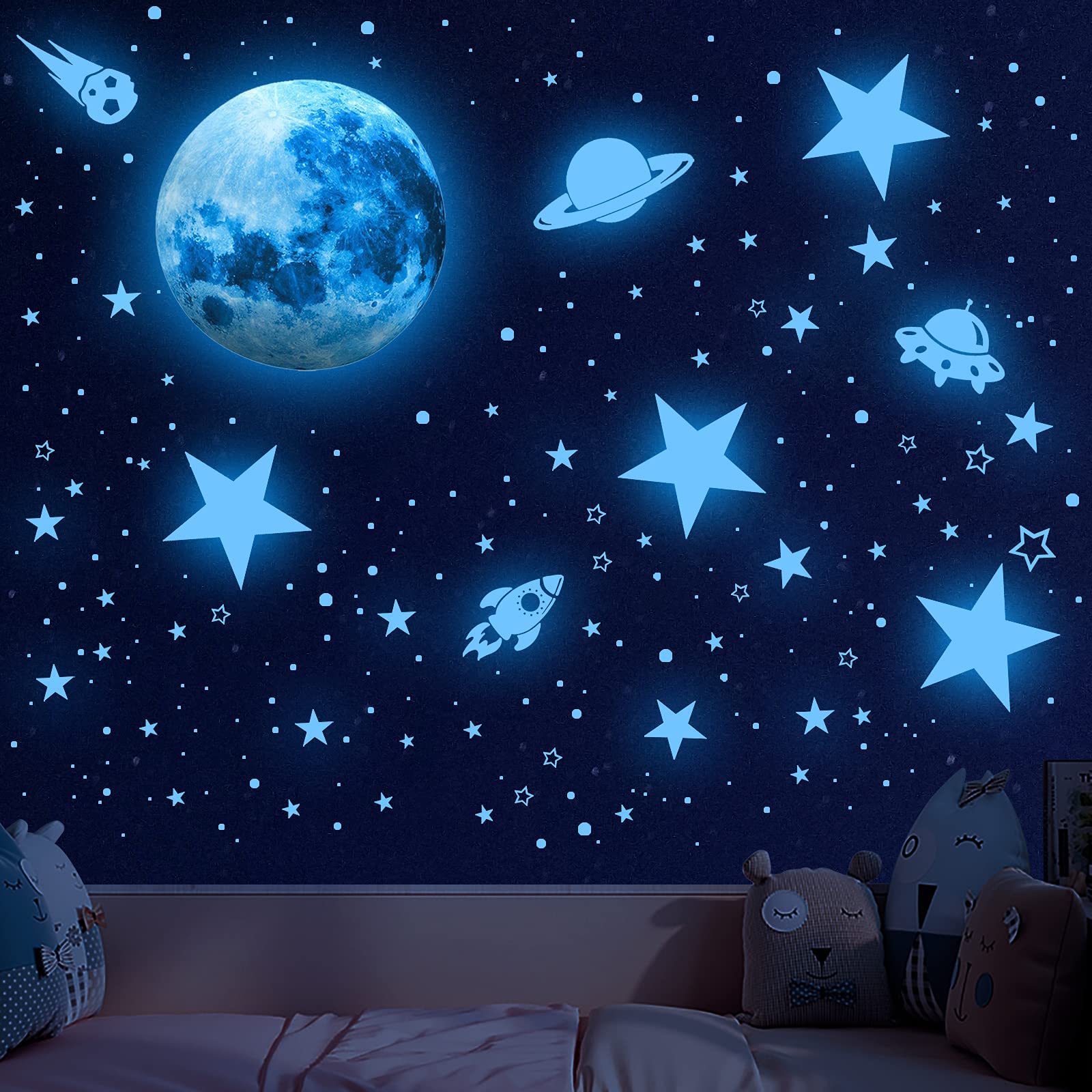 Glowing Stars for Ceiling, 1008 PCS Glow in The Dark Stars,Space Wall Decals Solar System Galaxy Planets Wall Stickers for Kids, Wall Decor for Gilrs Kids Bedroom Nursery Birthday Party Favor