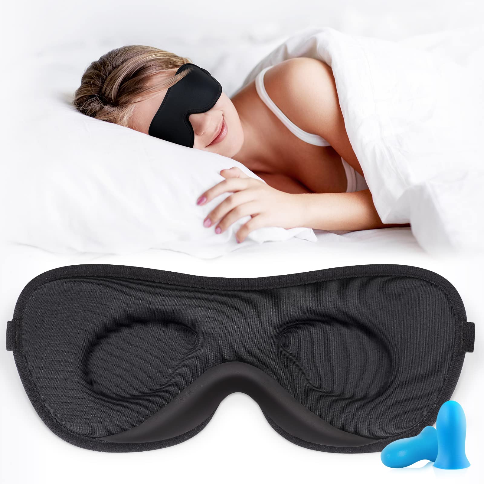 Boniesun Blackout Eye Mask for Sleeping Ultra Thin Sleep Mask for Women Men, Sleeping Mask for Side Sleepers Smooth Skin-Friendly Smooth Lycra Fabric 3D Contoured Cup Blindfold for Comfortable Wearing