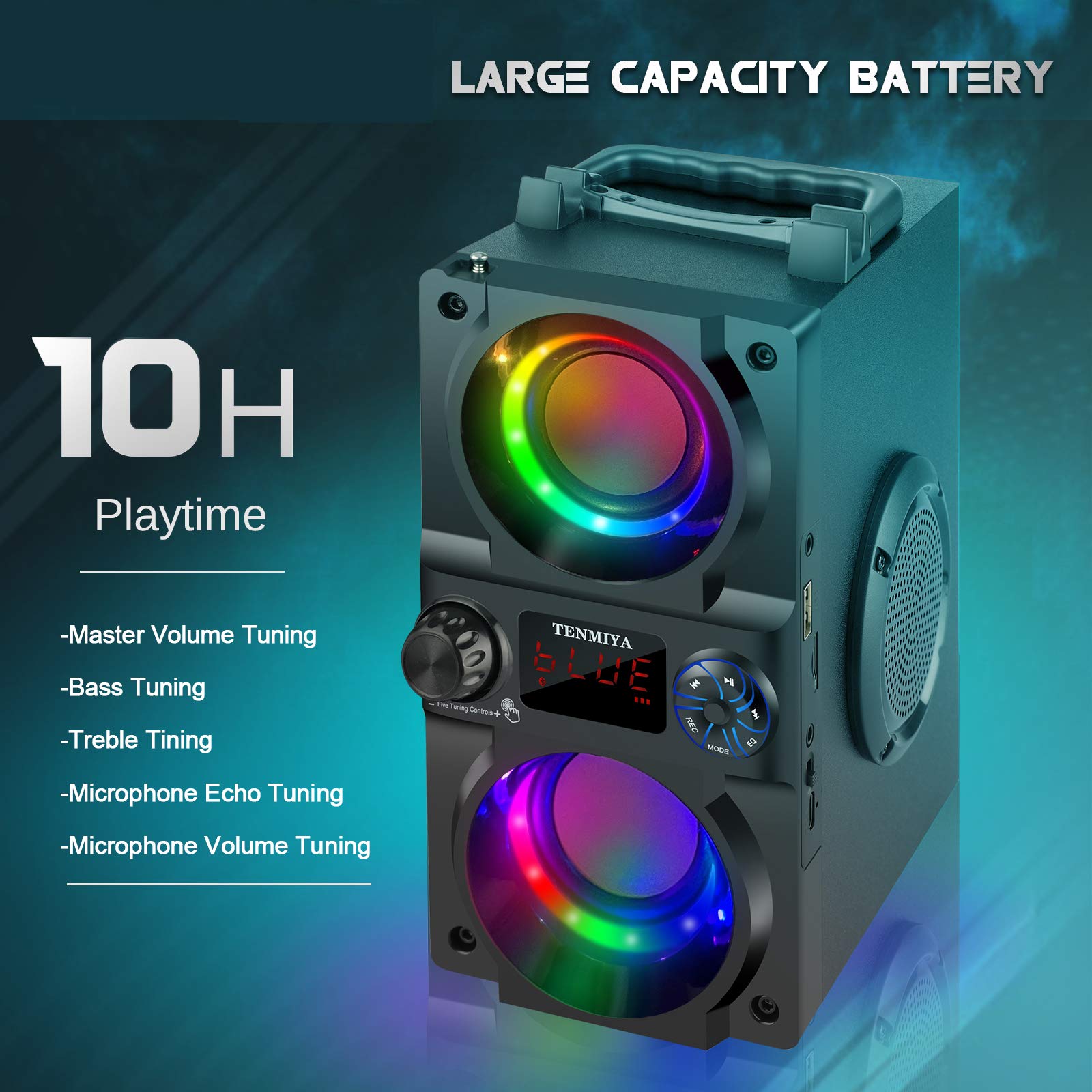 Bluetooth Speaker, 40W Portable Bluetooth Speaker with Subwoofer, LED Light Display,Bluetooth 5.0 Wireless Stereo Party Speakers，10H Playtime Wireless Outdoor Speaker for Home, Party, Camping，Travel