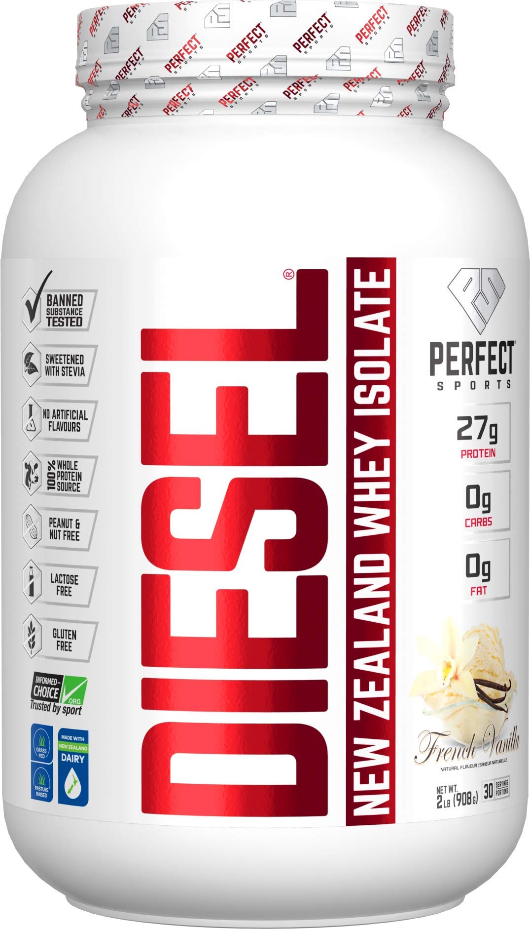 PERFECT SPORTS Diesel New Zealand Whey Isolate, 2 lbs, French Vanilla