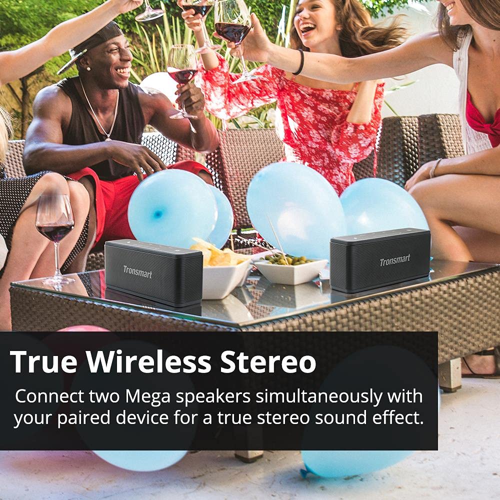 Bluetooth Speaker, Tronsmart Mega 40W wireless speakers Bluetooth 5.0 with 15 Hours Playtime,NFC Touch Control, True Wireless Stereo, Built-In Mic, Hands-Free Calling for Outdoor,Party,Travel-Black