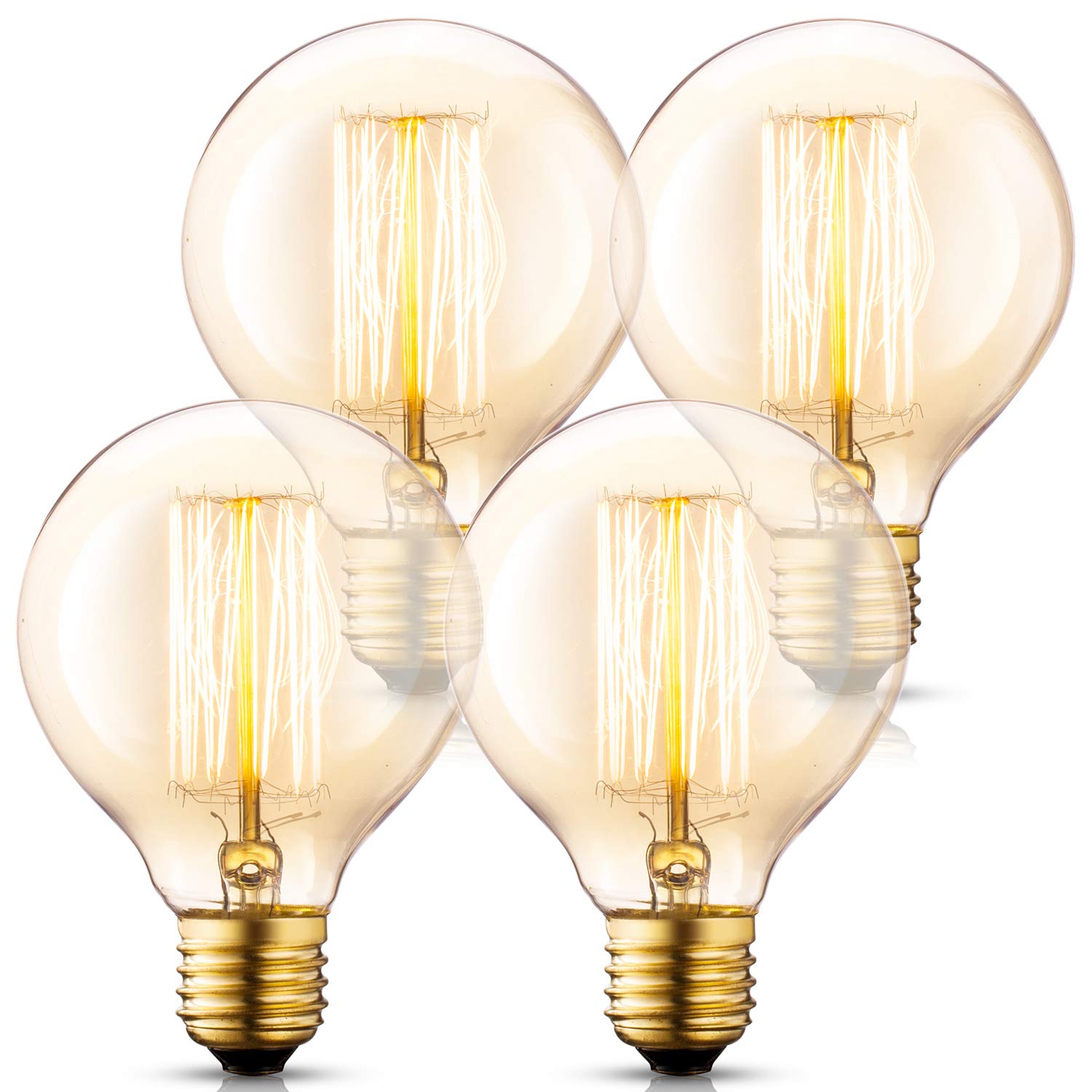 Asgens G95 Globe Vintage Edison Bulb Set, 40W E27 Amber Glass Wootly Vintage Retro Old Fashioned - Industry - Dimmable - Decorative Light Bulbs, 4Pack